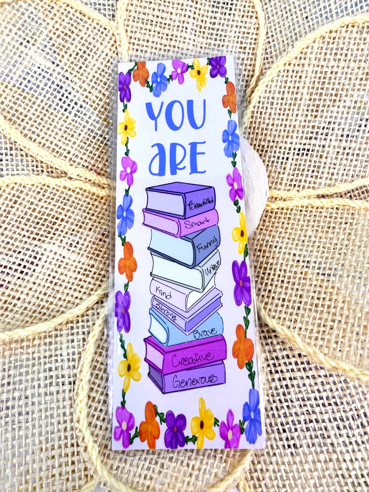 Positive Affirmation Book Stack Hand Drawn Laminated Bookmark