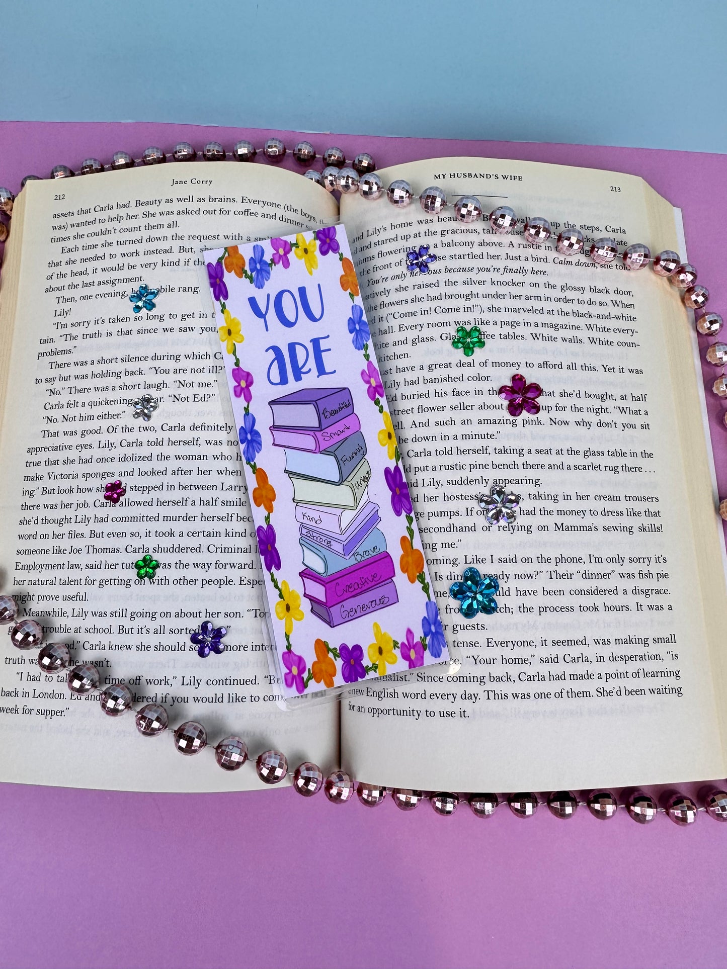 Positive Affirmation Book Stack Hand Drawn Laminated Bookmark