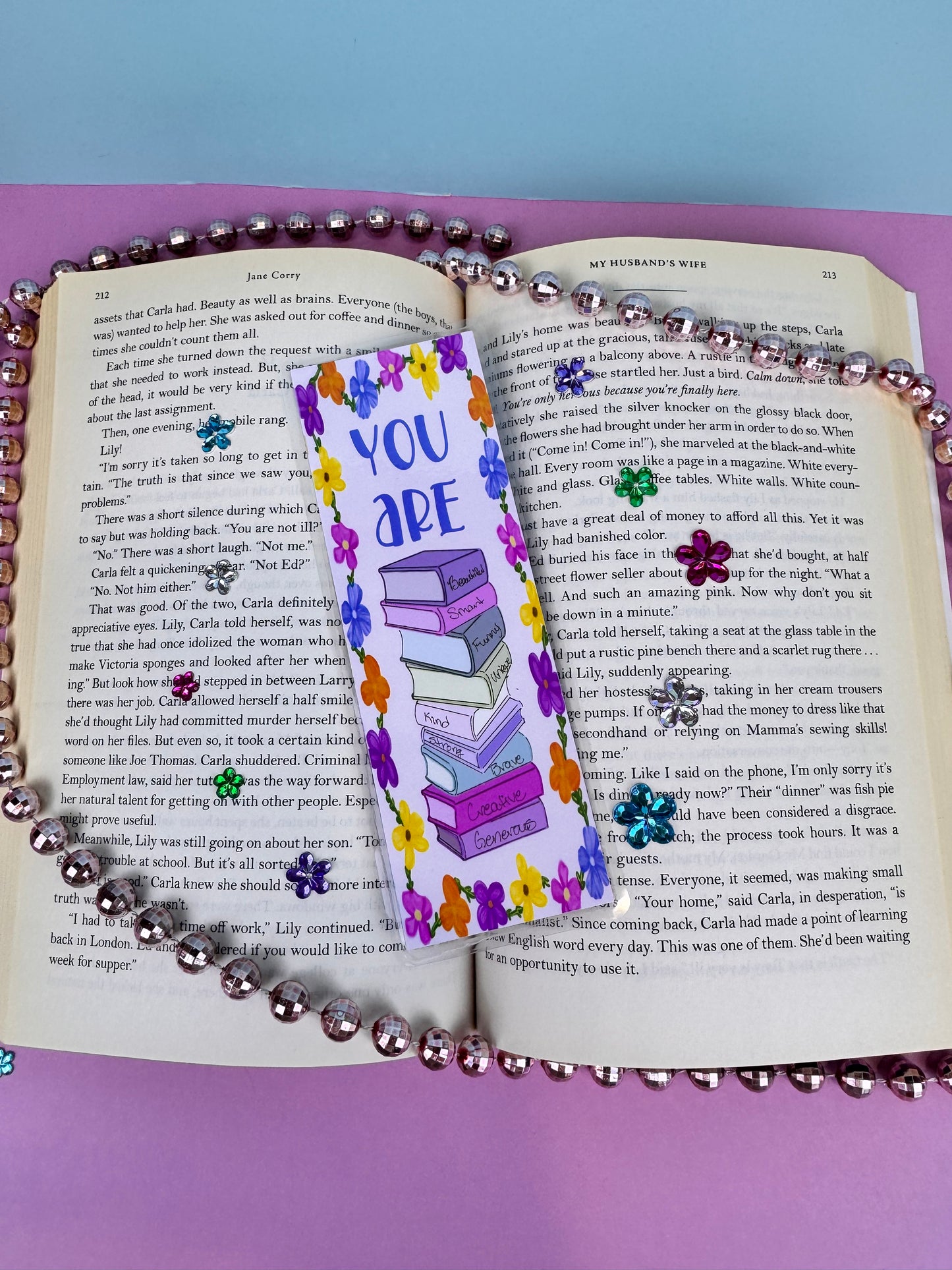 Positive Affirmation Book Stack Hand Drawn Laminated Bookmark