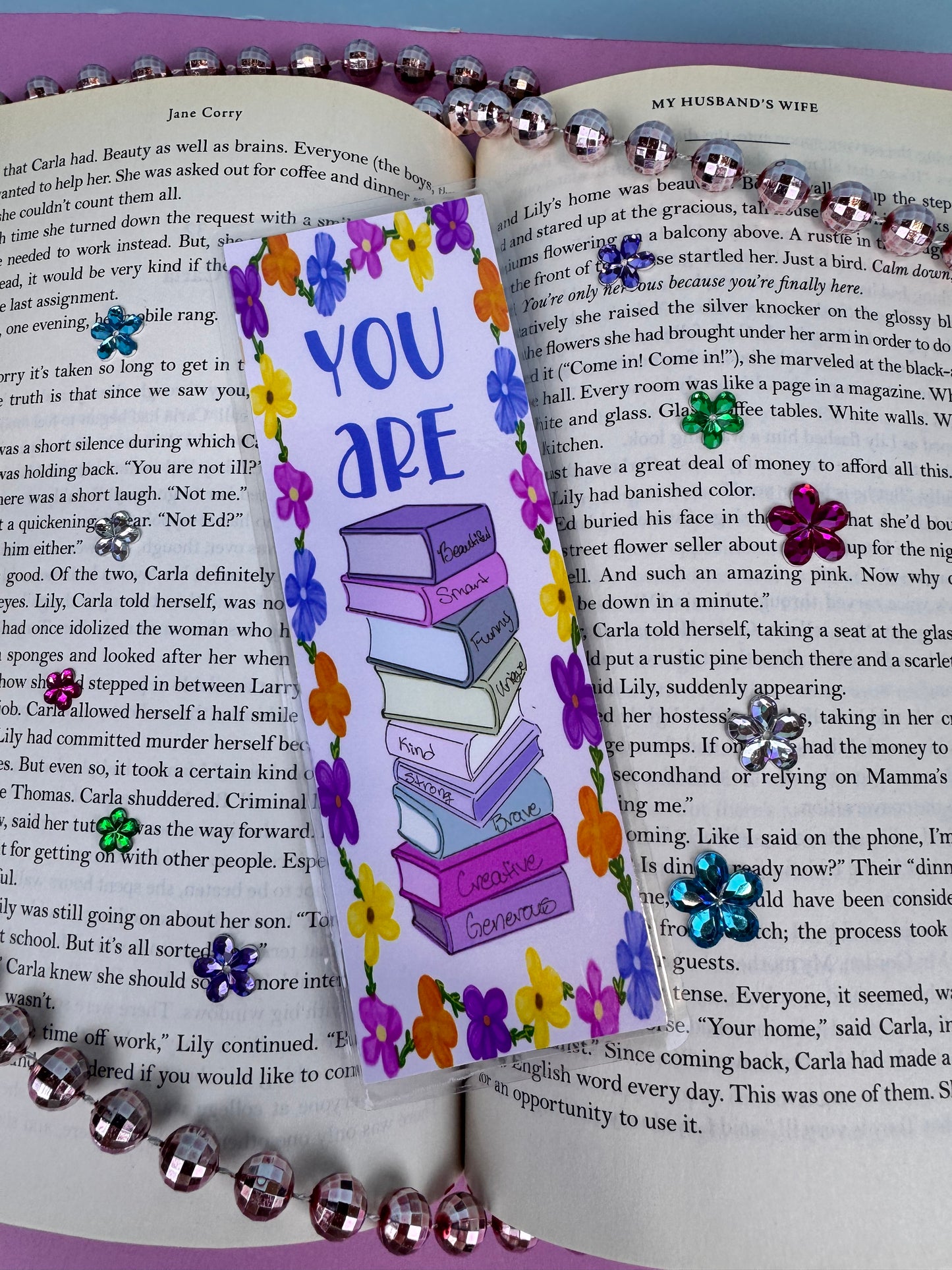 Positive Affirmation Book Stack Hand Drawn Laminated Bookmark