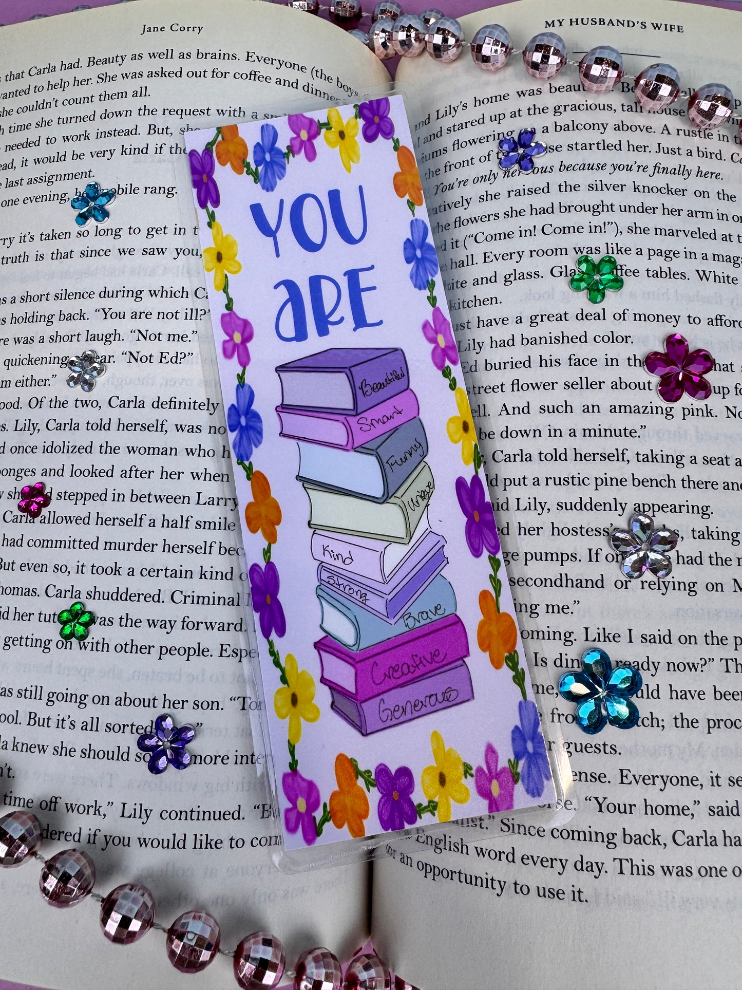 Positive Affirmation Book Stack Hand Drawn Laminated Bookmark