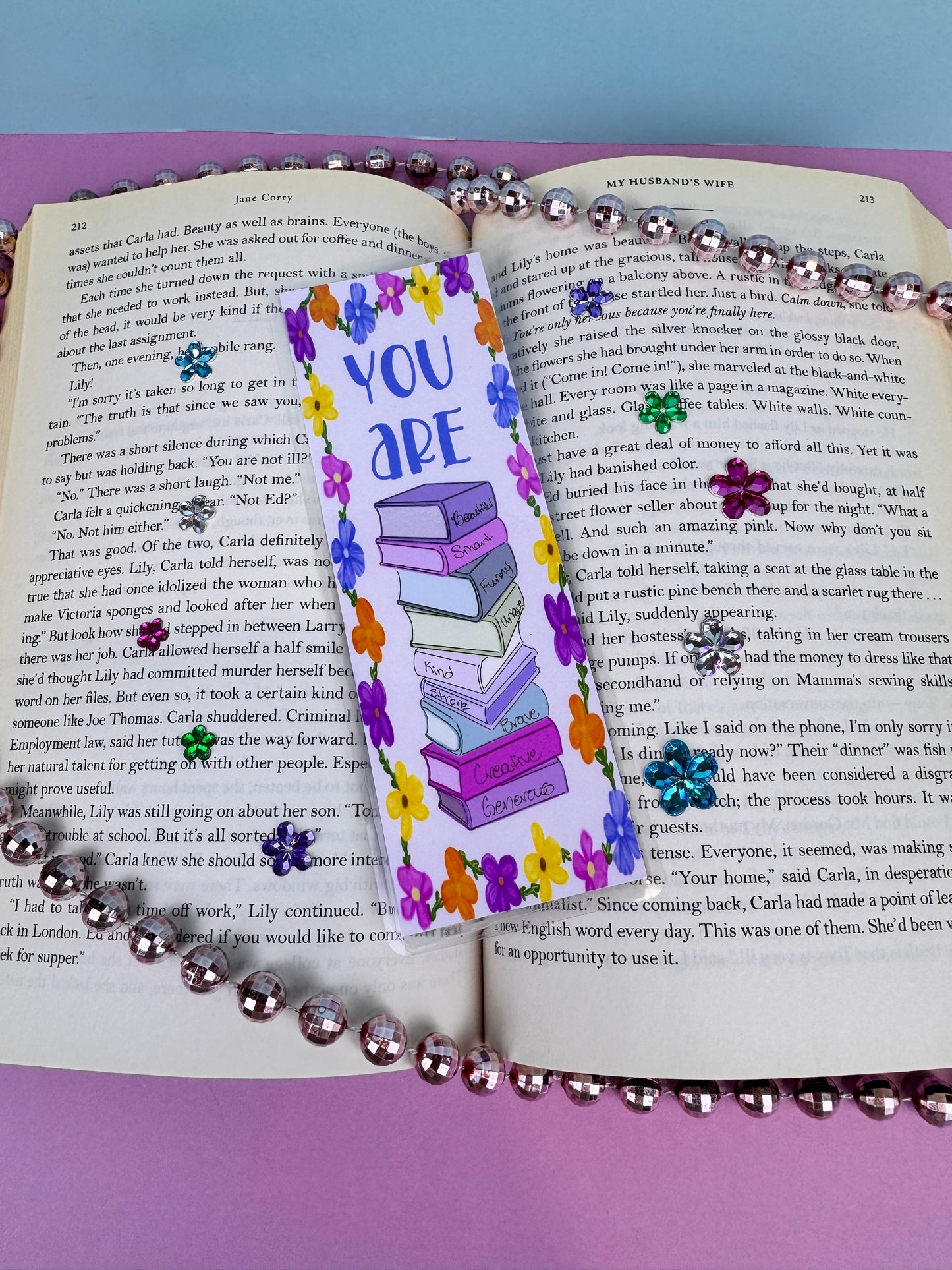 Positive Affirmation Book Stack Hand Drawn Laminated Bookmark