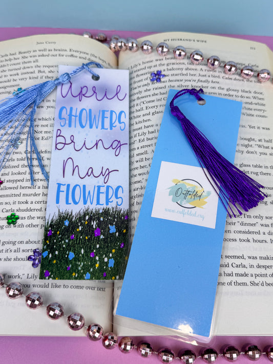 April Showers Bring May Flowers Hand Drawn Laminated Bookmark