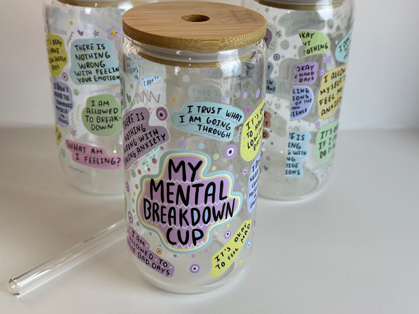 Iced Coffee Glass Cup, My Mental Breakdown Cup, Motivational Cup, Anxiety Self Love