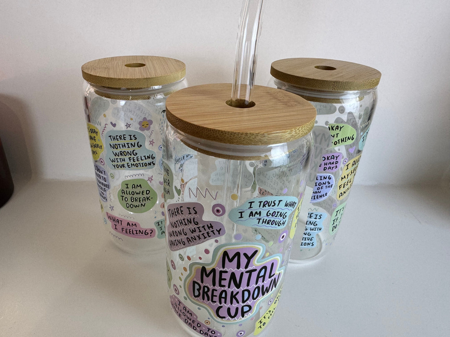 Iced Coffee Glass Cup, My Mental Breakdown Cup, Motivational Cup, Anxiety Self Love