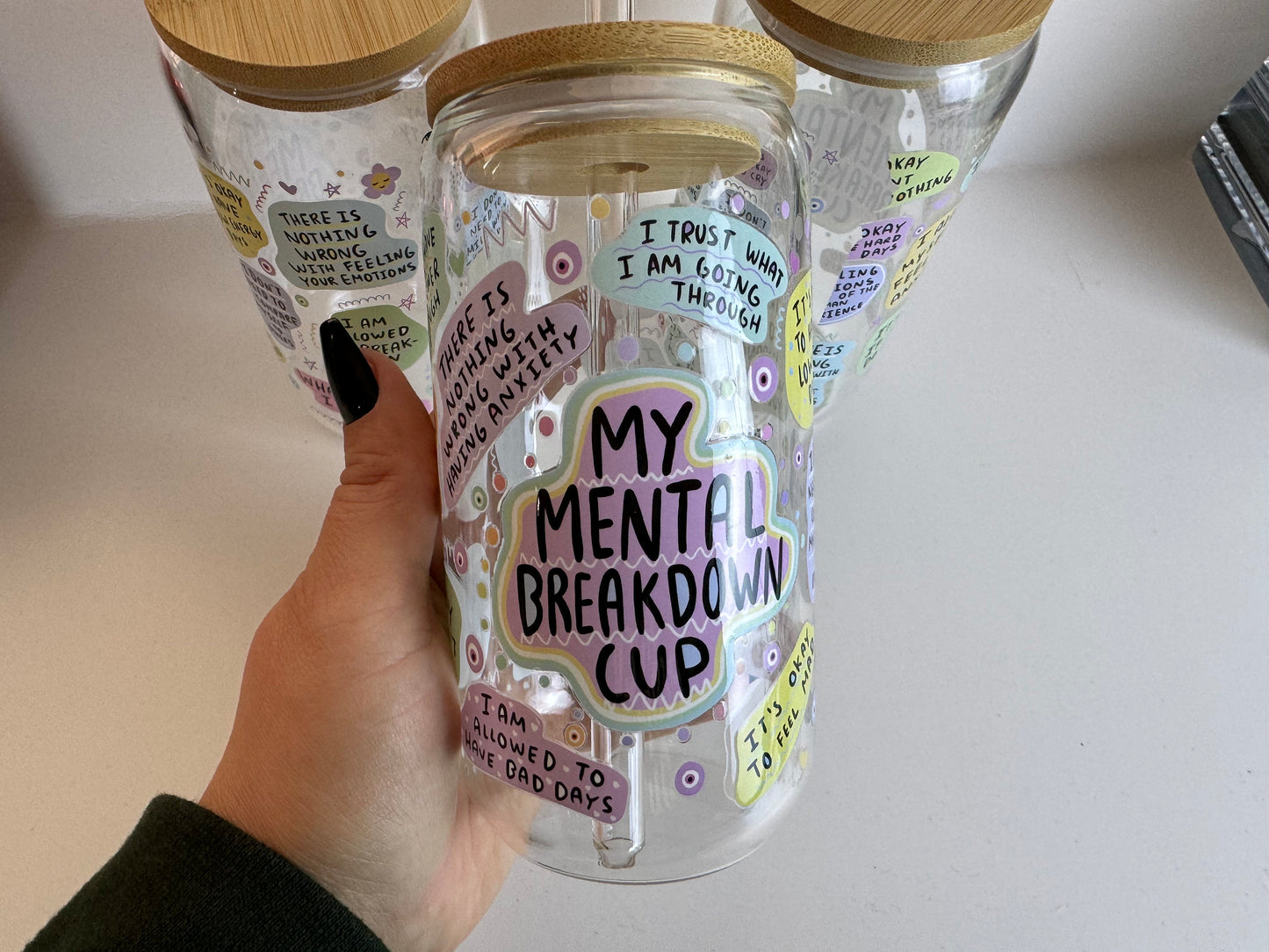 Iced Coffee Glass Cup, My Mental Breakdown Cup, Motivational Cup, Anxiety Self Love