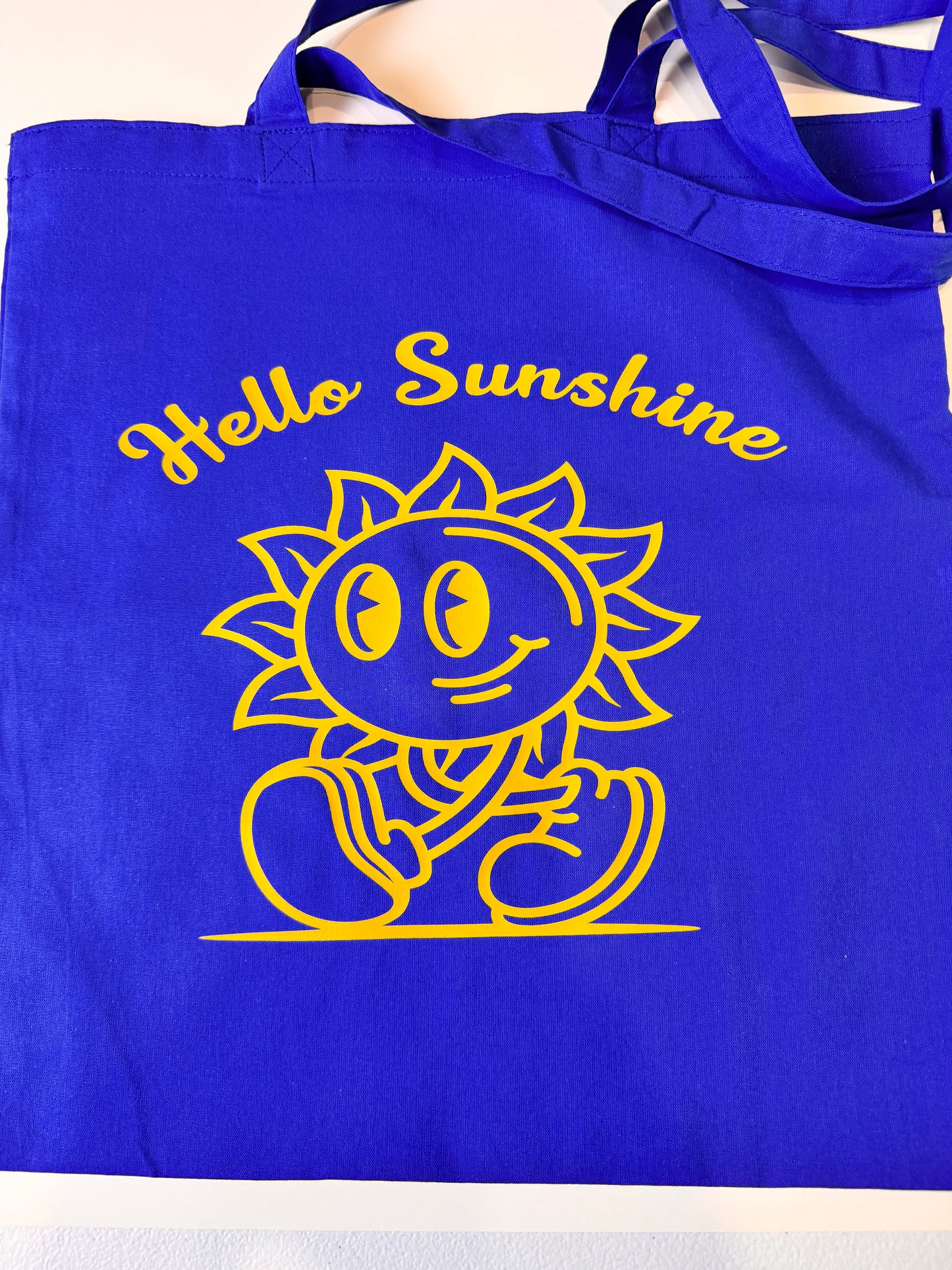 Blue Medium Tote Bag, Lightweight 100 Percent Cotton, Hello Sunshine Grocery Bag, 15x16 Inches
