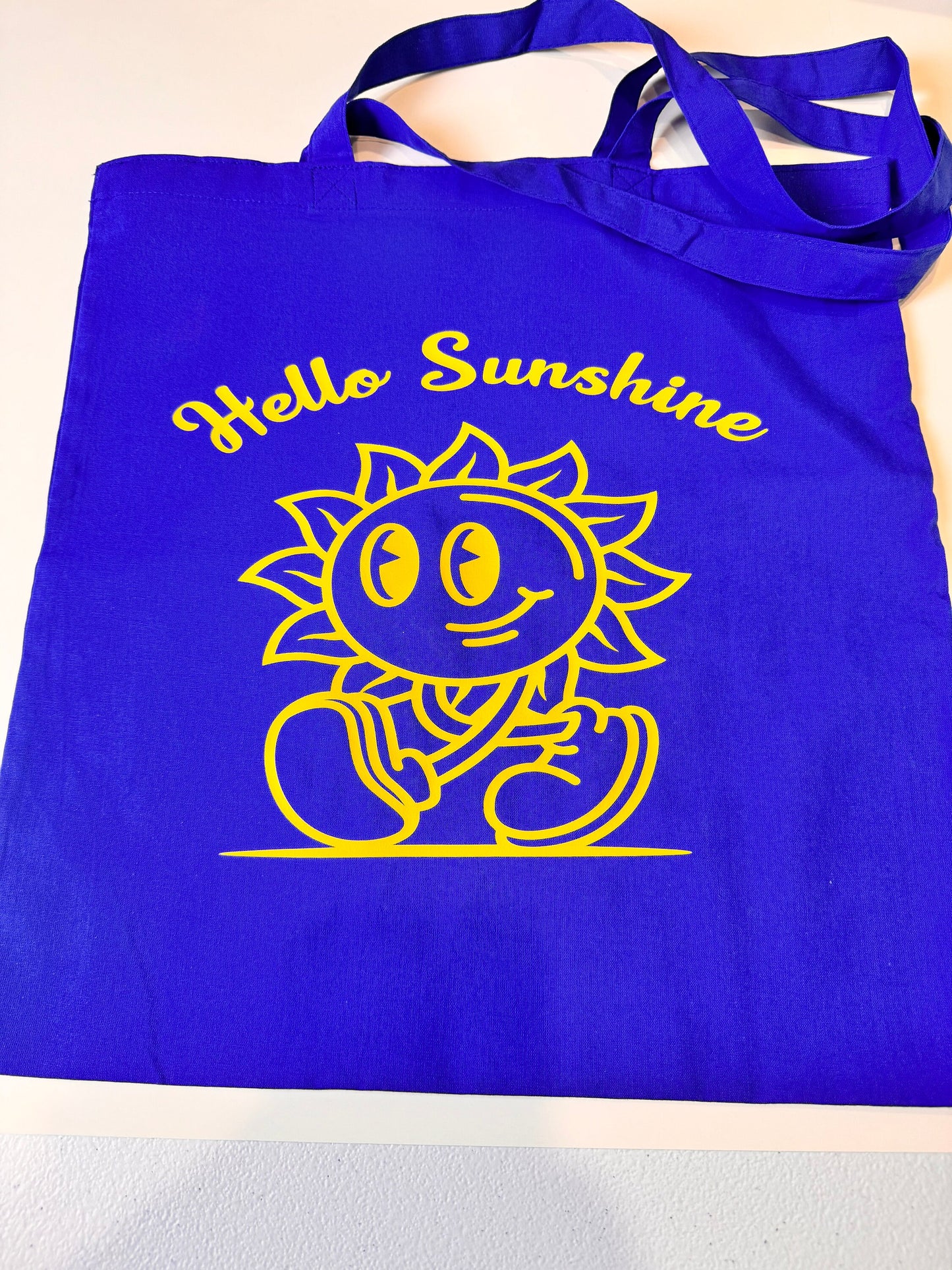 Blue Medium Tote Bag, Lightweight 100 Percent Cotton, Hello Sunshine Grocery Bag, 15x16 Inches