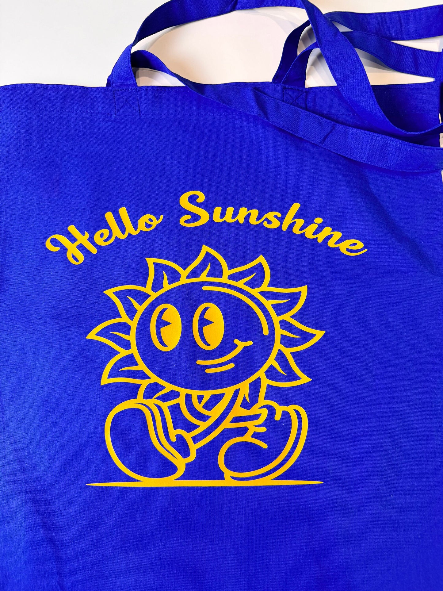 Blue Medium Tote Bag, Lightweight 100 Percent Cotton, Hello Sunshine Grocery Bag, 15x16 Inches