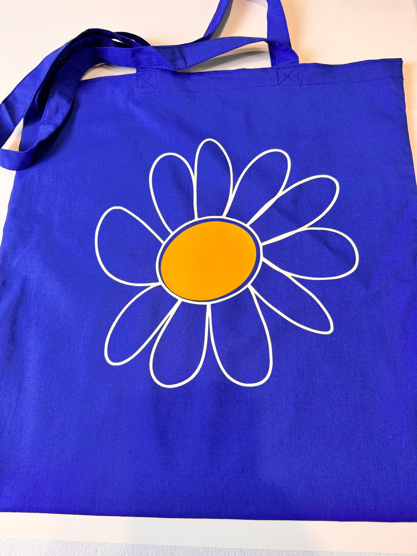 Blue Medium Tote Bag, Lightweight 100 Percent Cotton, Daisy Grocery Bag, 15x16 Inches