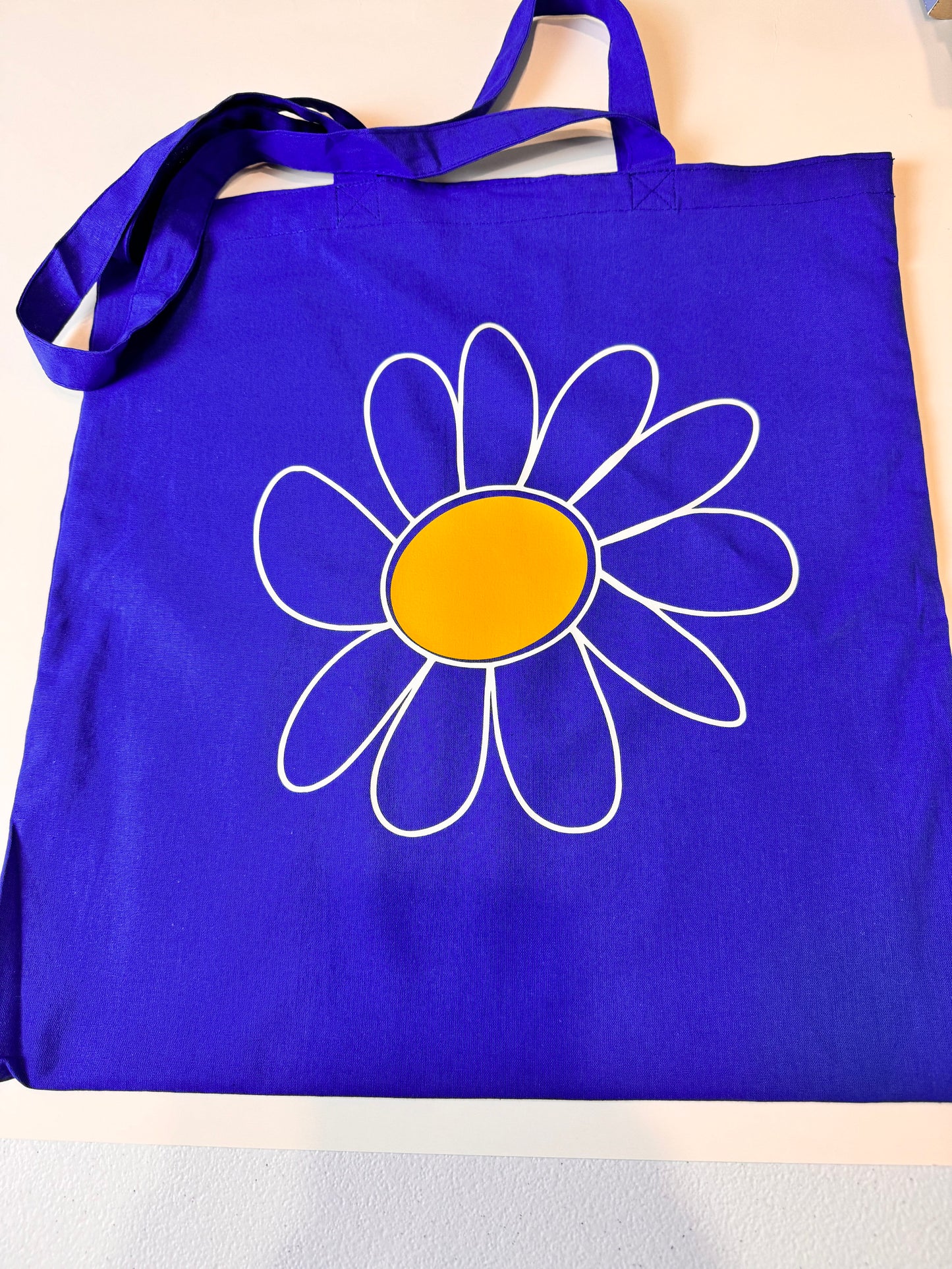 Blue Medium Tote Bag, Lightweight 100 Percent Cotton, Daisy Grocery Bag, 15x16 Inches