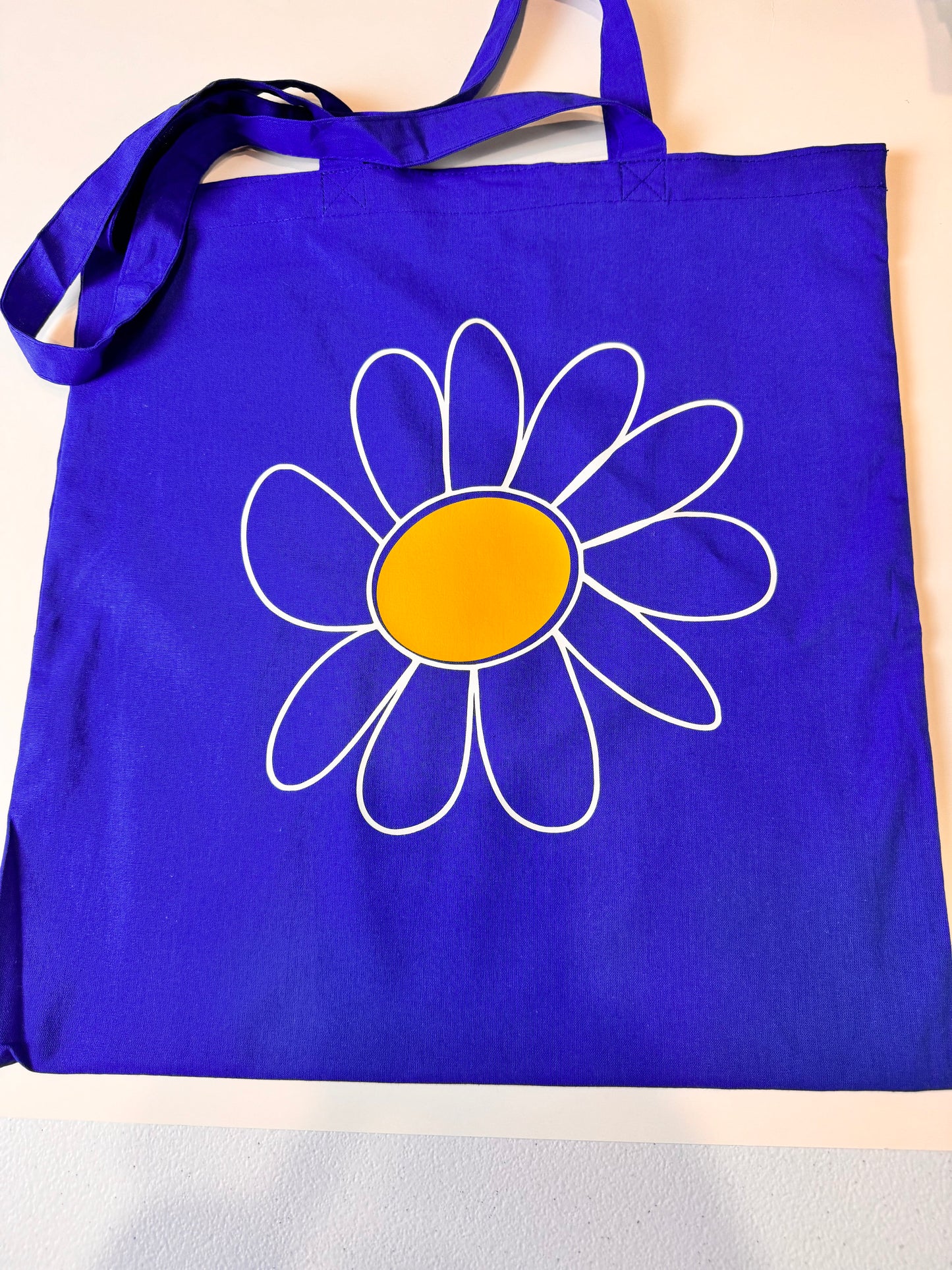 Blue Medium Tote Bag, Lightweight 100 Percent Cotton, Daisy Grocery Bag, 15x16 Inches