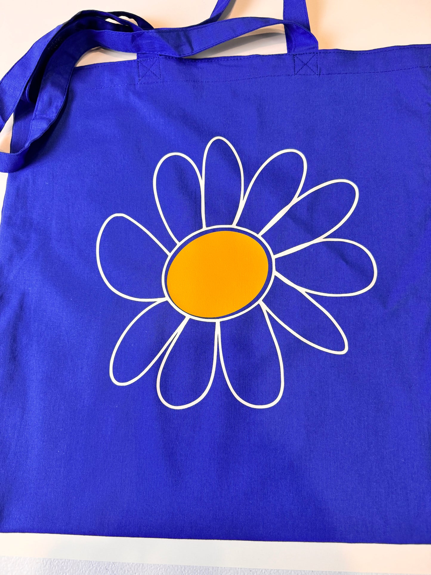 Blue Medium Tote Bag, Lightweight 100 Percent Cotton, Daisy Grocery Bag, 15x16 Inches