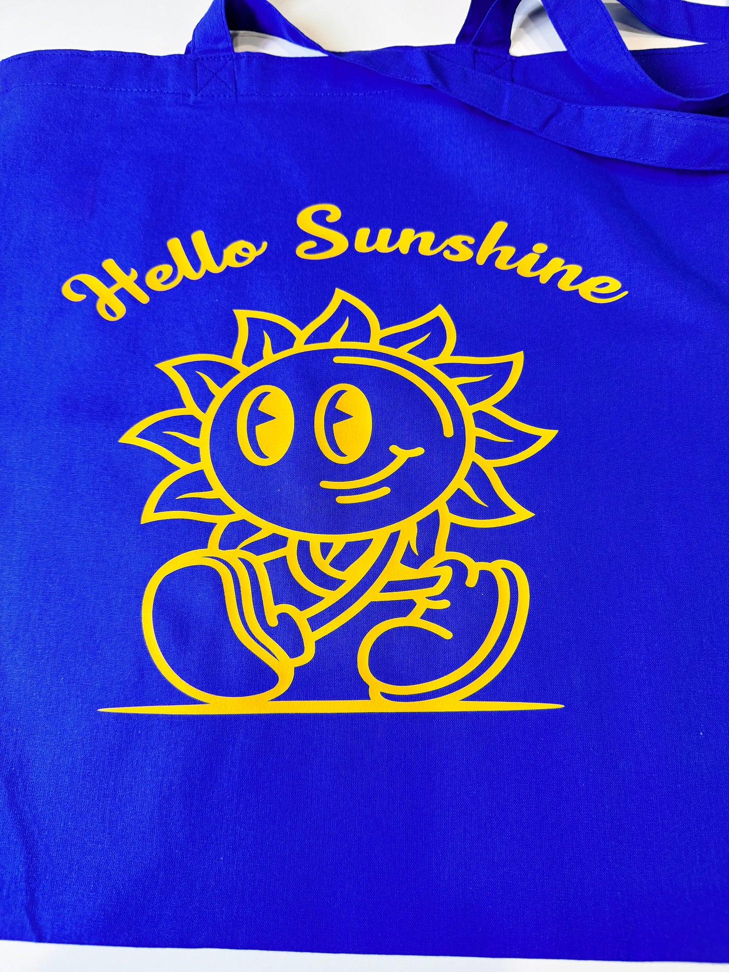 Blue Medium Tote Bag, Lightweight 100 Percent Cotton, Hello Sunshine Grocery Bag, 15x16 Inches