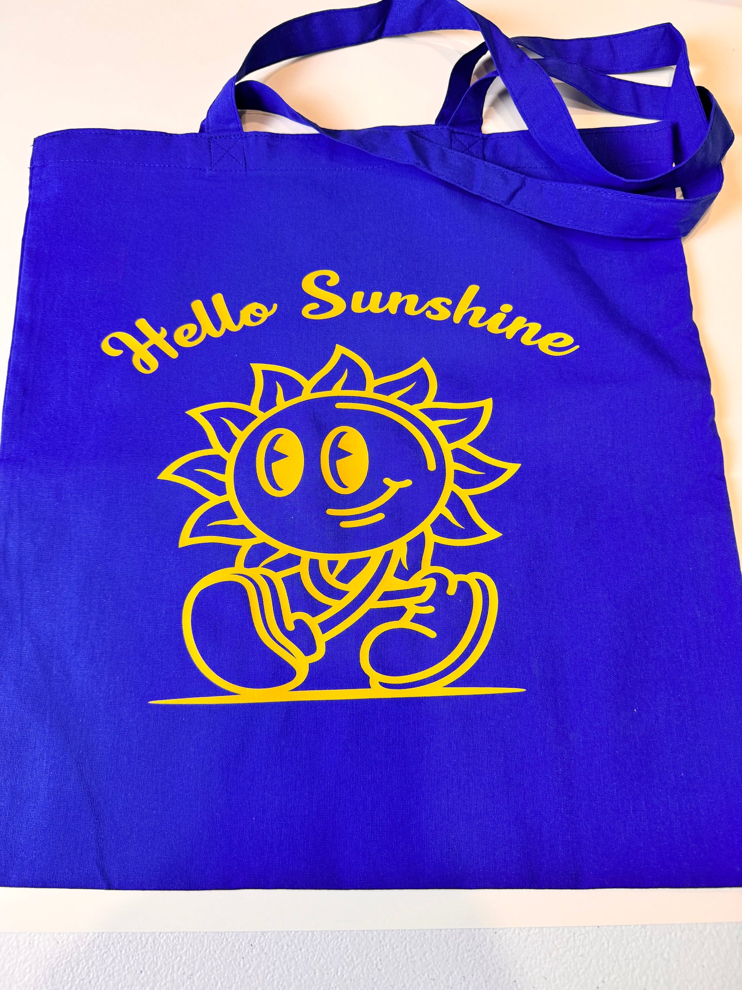Blue Medium Tote Bag, Lightweight 100 Percent Cotton, Hello Sunshine Grocery Bag, 15x16 Inches