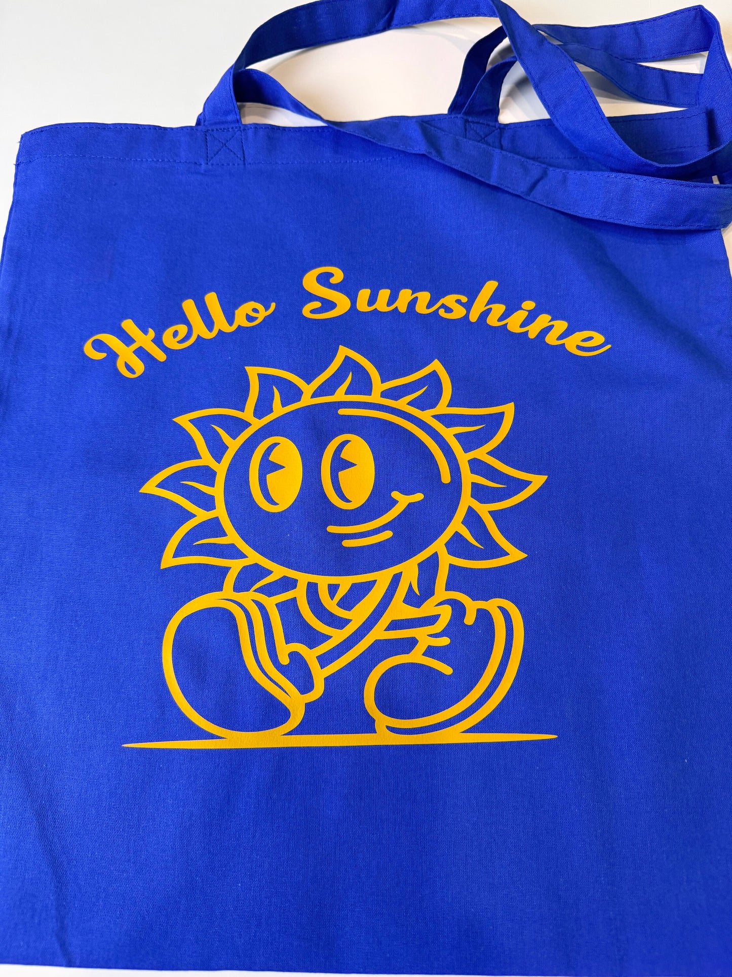 Blue Medium Tote Bag, Lightweight 100 Percent Cotton, Hello Sunshine Grocery Bag, 15x16 Inches