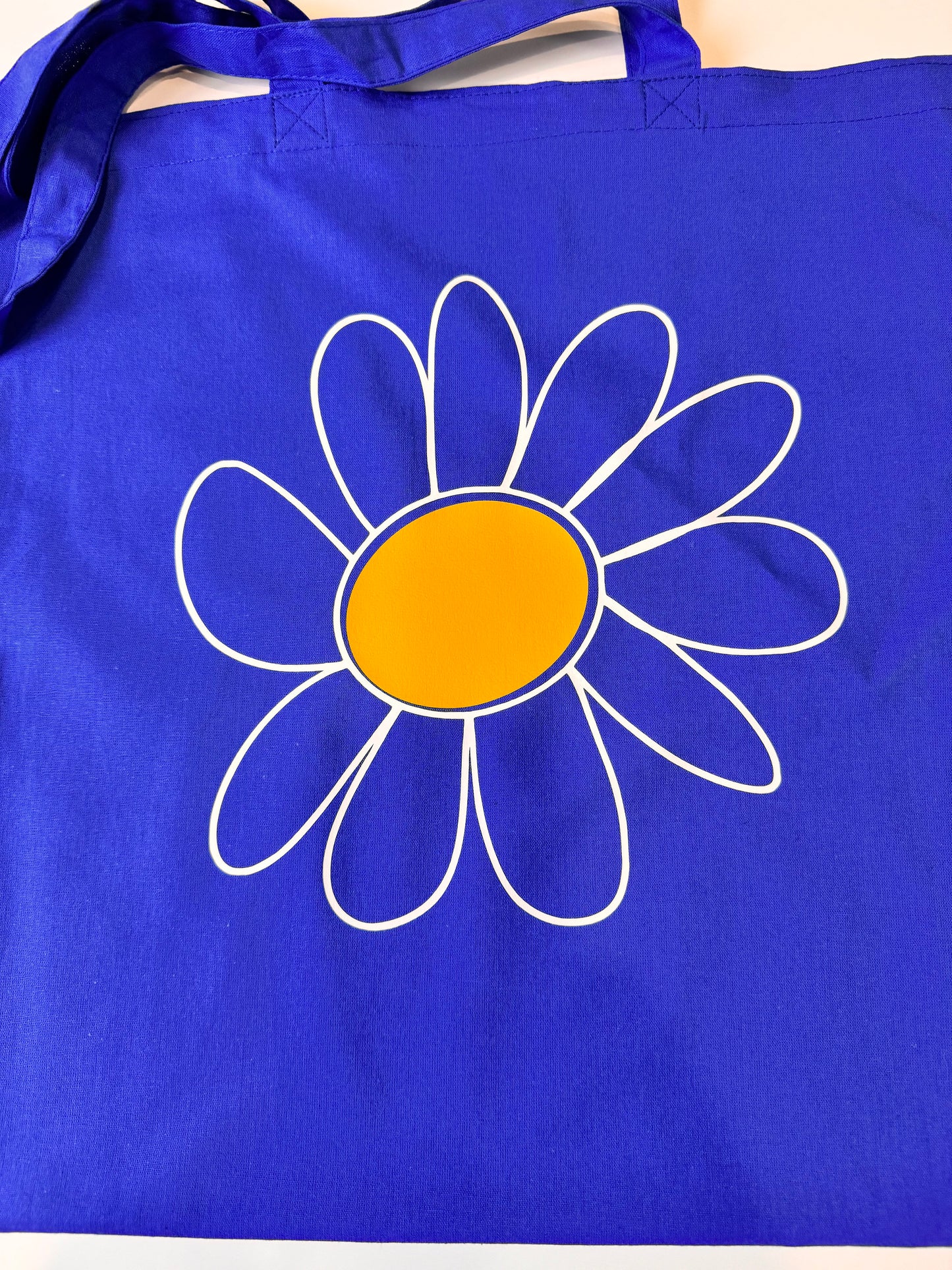 Blue Medium Tote Bag, Lightweight 100 Percent Cotton, Daisy Grocery Bag, 15x16 Inches