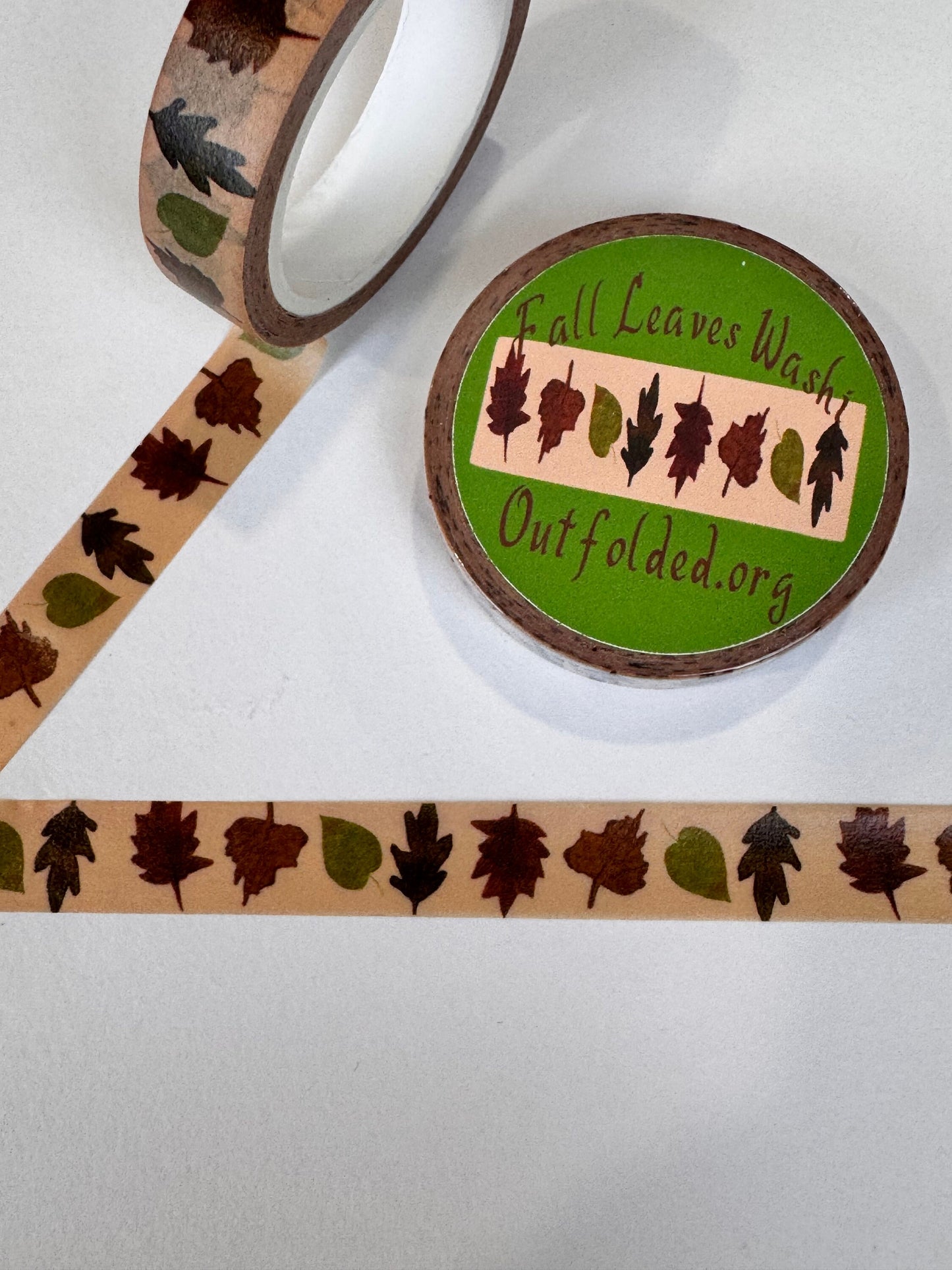 Fall Leaves Design Washi Tape, 1 cm width 5 m length, Original Artwork