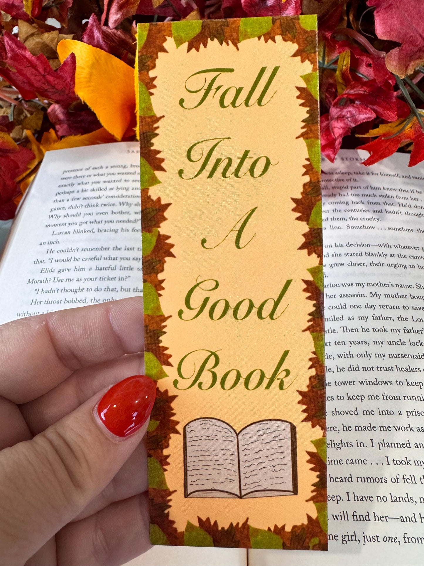 Bookmark for Fall, Fall Into A Good Book, Autumn Leaves, For Readers and Book Lovers, Autumn Season