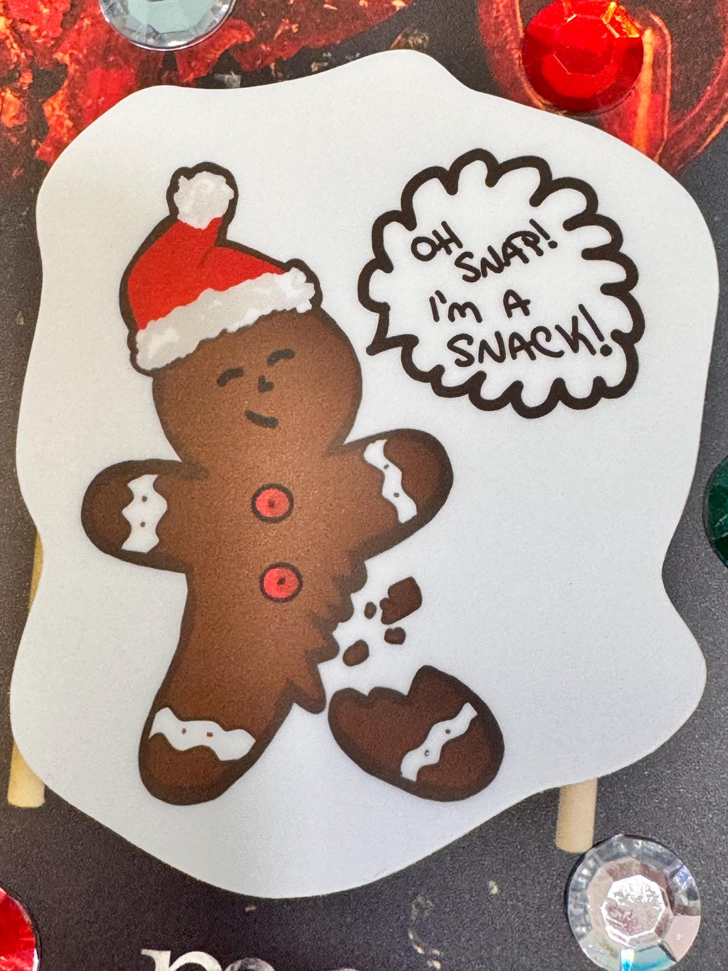Christmas Gingerbread Stickers, Vinyl Holiday Waterproof Stickers, Oh Snap, I'm A Snack Hand Drawn Cute Character