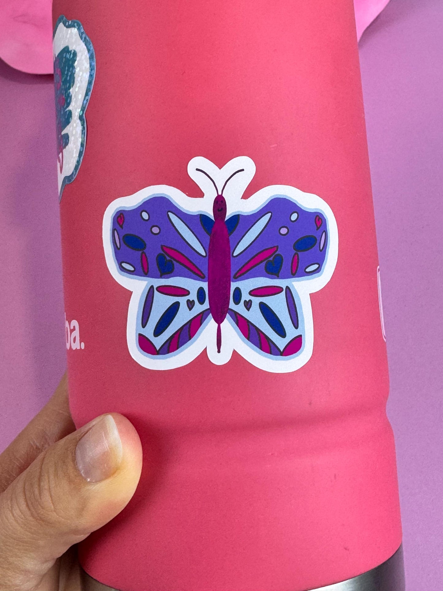 Butterfly Sticker, Hand Drawn Bug Stickers, Dir Cut Vinyl Water Bottle Sticker, Matte Purple Butterfly, Water Resistant