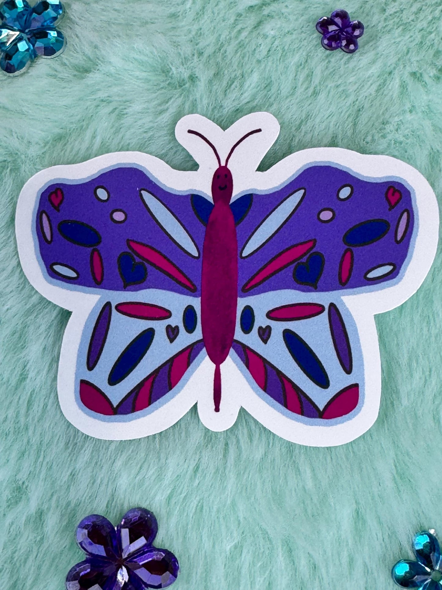 Butterfly Sticker, Hand Drawn Bug Stickers, Dir Cut Vinyl Water Bottle Sticker, Matte Purple Butterfly, Water Resistant