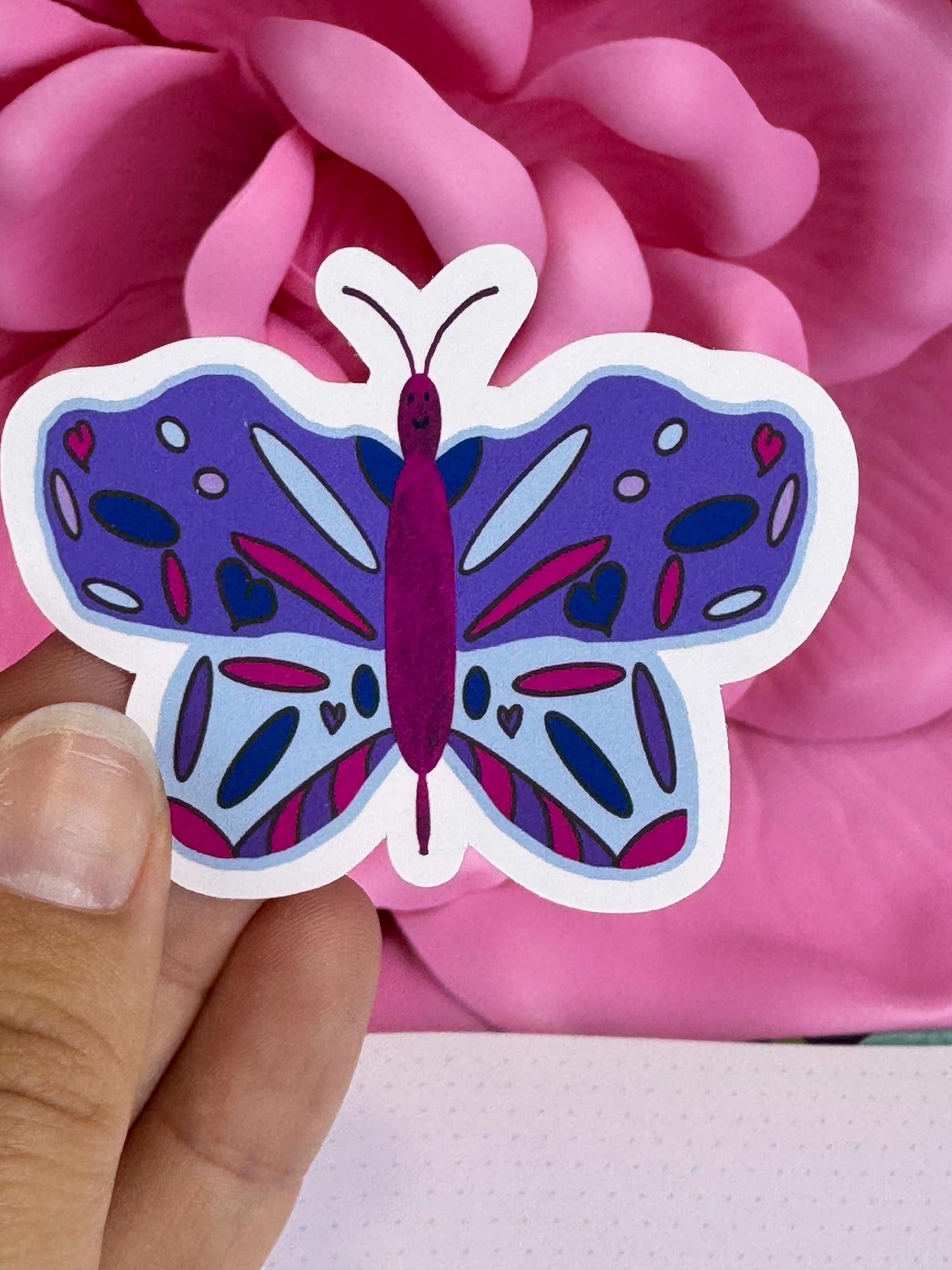Butterfly Sticker, Hand Drawn Bug Stickers, Dir Cut Vinyl Water Bottle Sticker, Matte Purple Butterfly, Water Resistant
