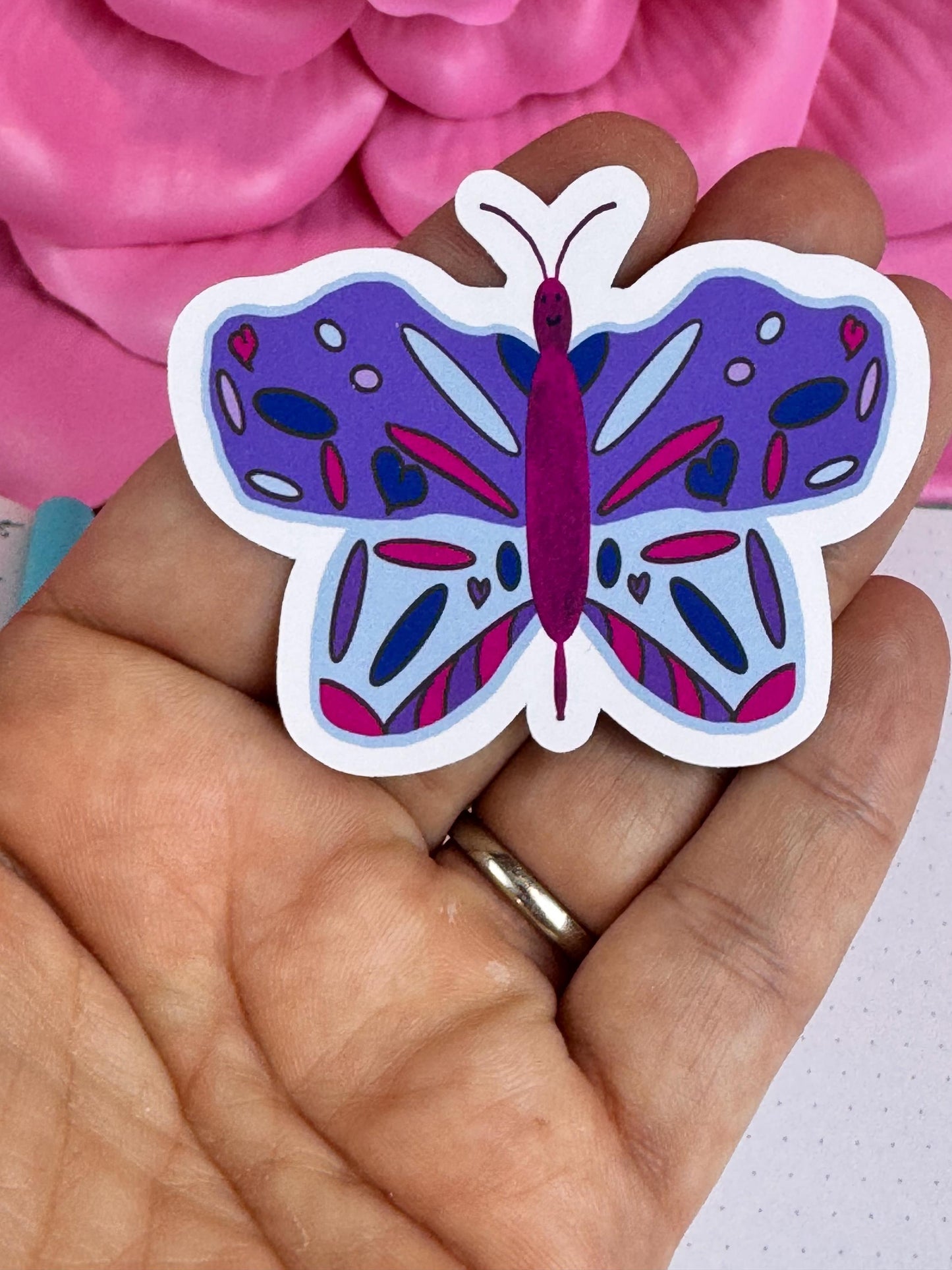 Butterfly Sticker, Hand Drawn Bug Stickers, Dir Cut Vinyl Water Bottle Sticker, Matte Purple Butterfly, Water Resistant