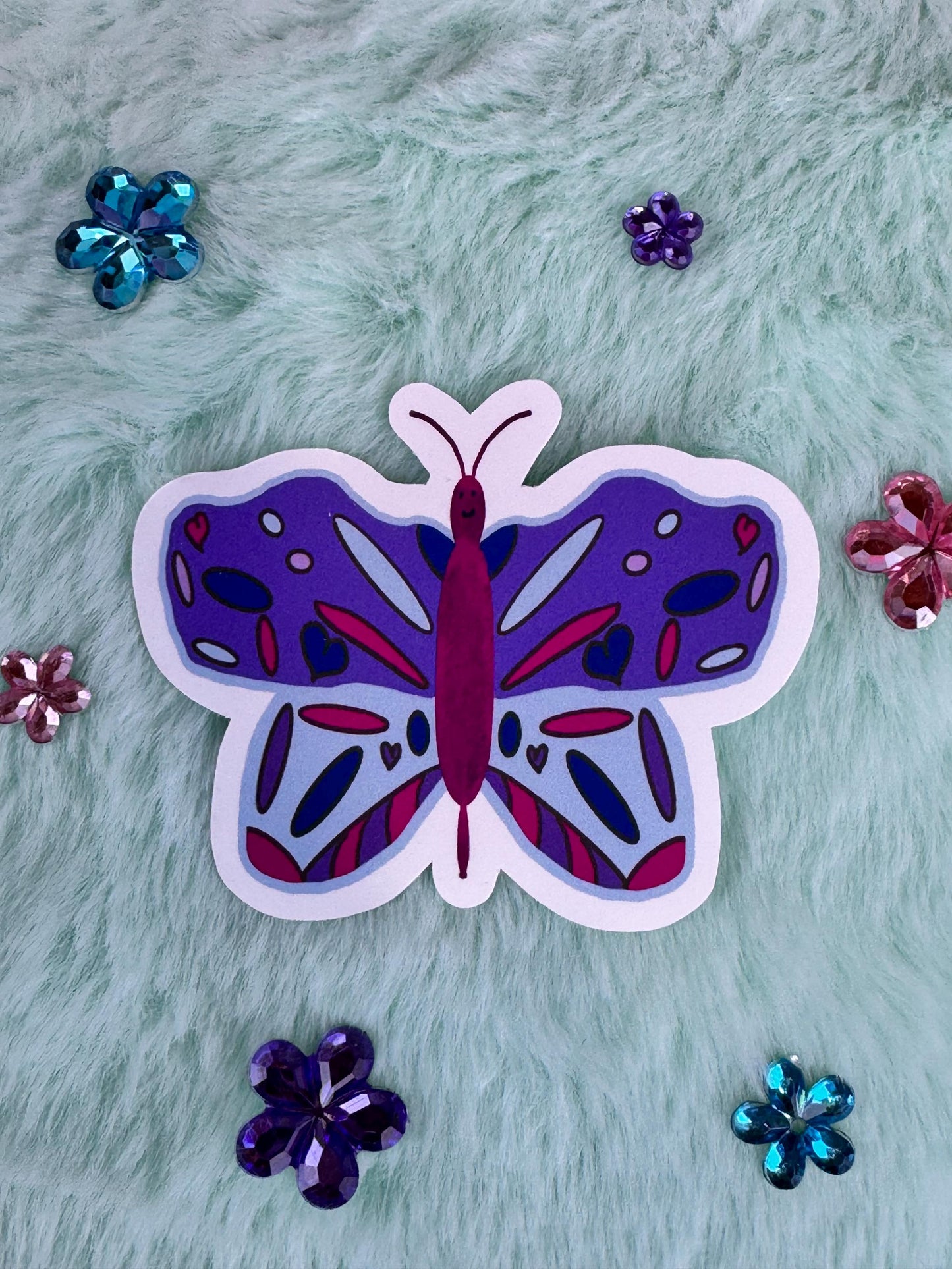 Butterfly Sticker, Hand Drawn Bug Stickers, Dir Cut Vinyl Water Bottle Sticker, Matte Purple Butterfly, Water Resistant