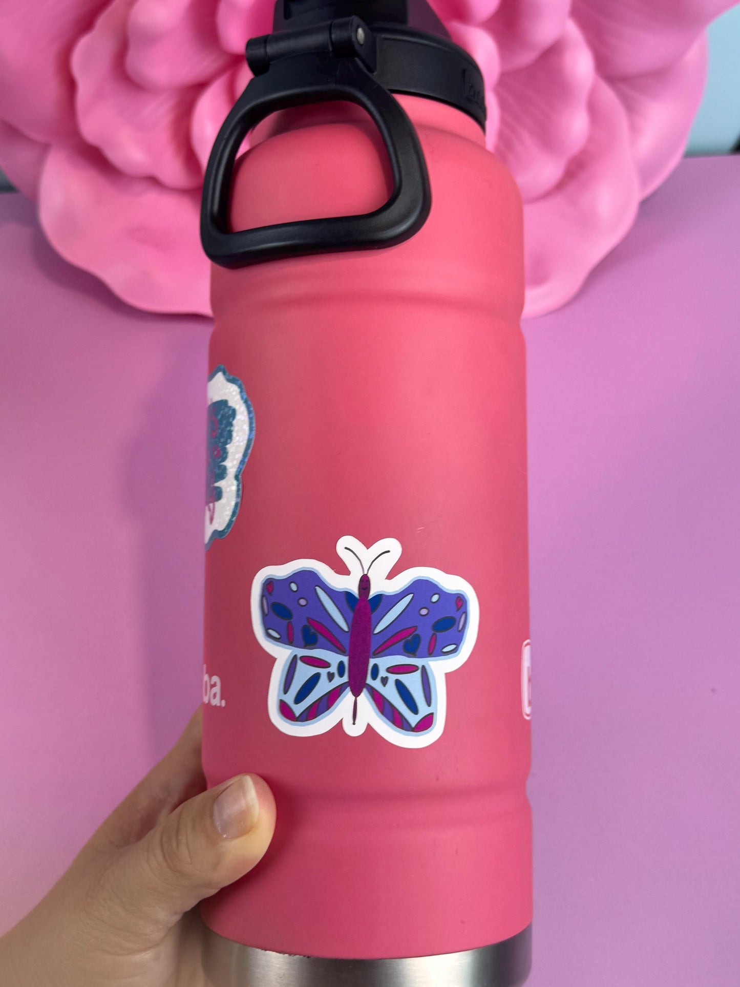 Butterfly Sticker, Hand Drawn Bug Stickers, Dir Cut Vinyl Water Bottle Sticker, Matte Purple Butterfly, Water Resistant