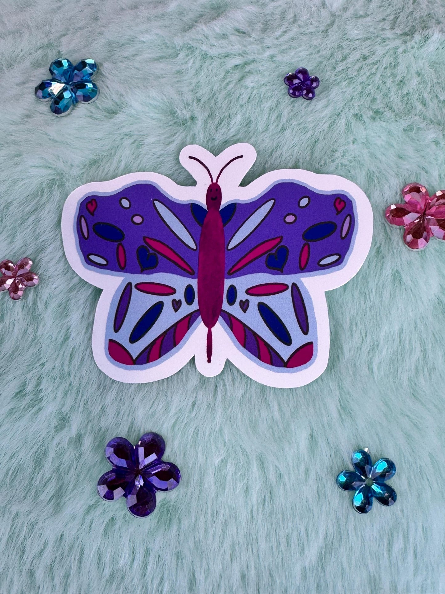 Butterfly Sticker, Hand Drawn Bug Stickers, Dir Cut Vinyl Water Bottle Sticker, Matte Purple Butterfly, Water Resistant