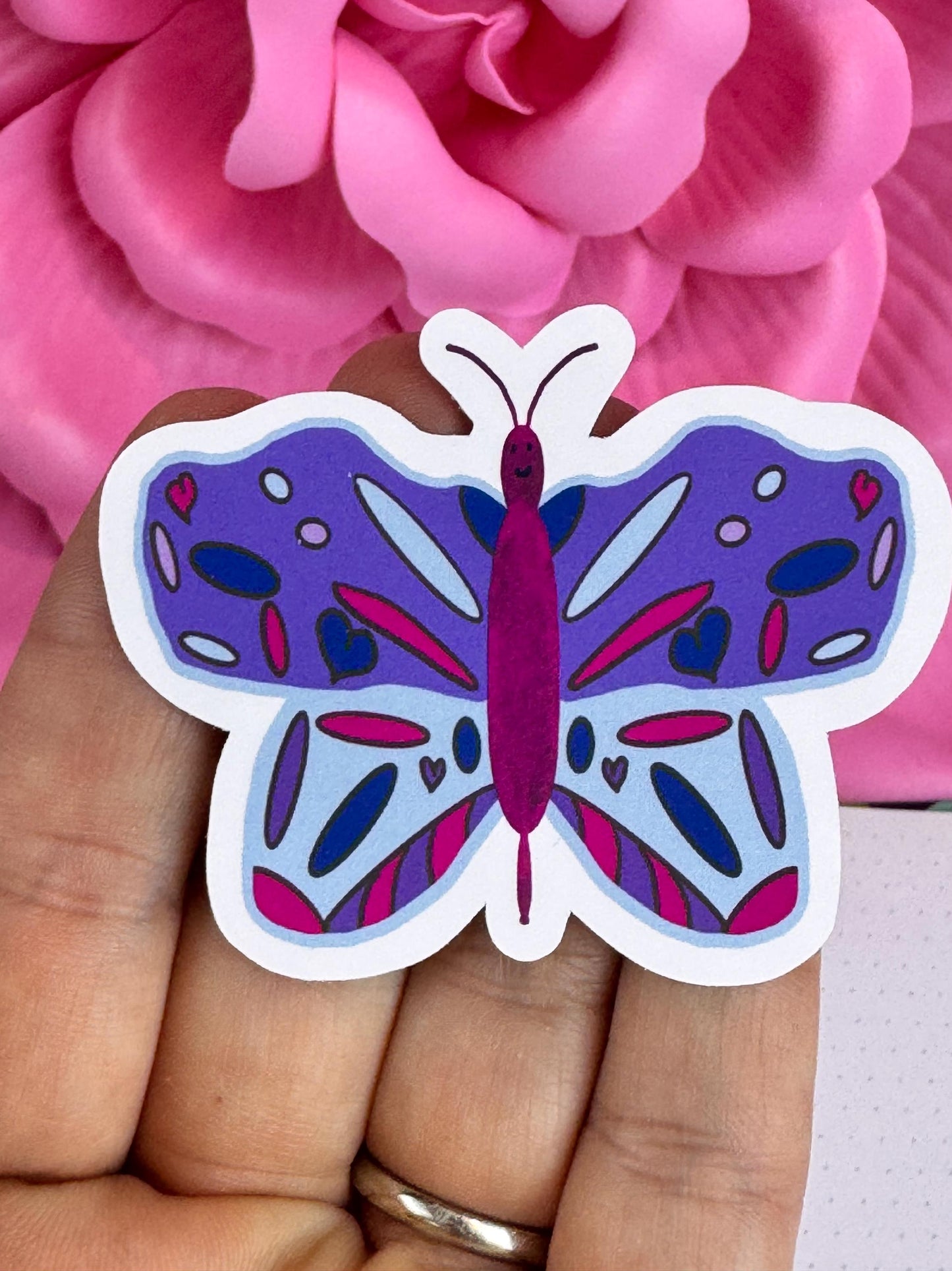 Butterfly Sticker, Hand Drawn Bug Stickers, Dir Cut Vinyl Water Bottle Sticker, Matte Purple Butterfly, Water Resistant