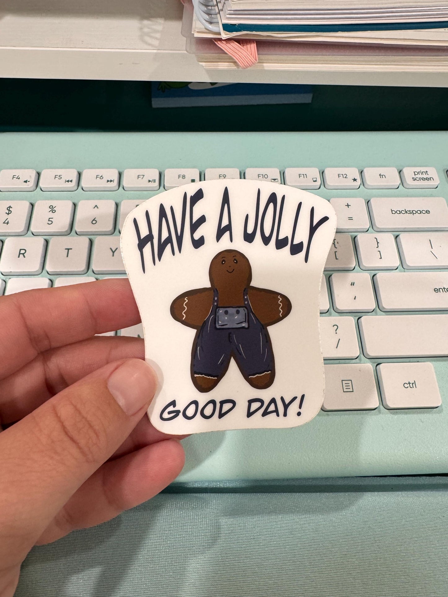 Christmas Gingerbread Stickers, Vinyl Holiday Waterproof Stickers, Have a Jolly Good Day Hand Drawn Cute Character