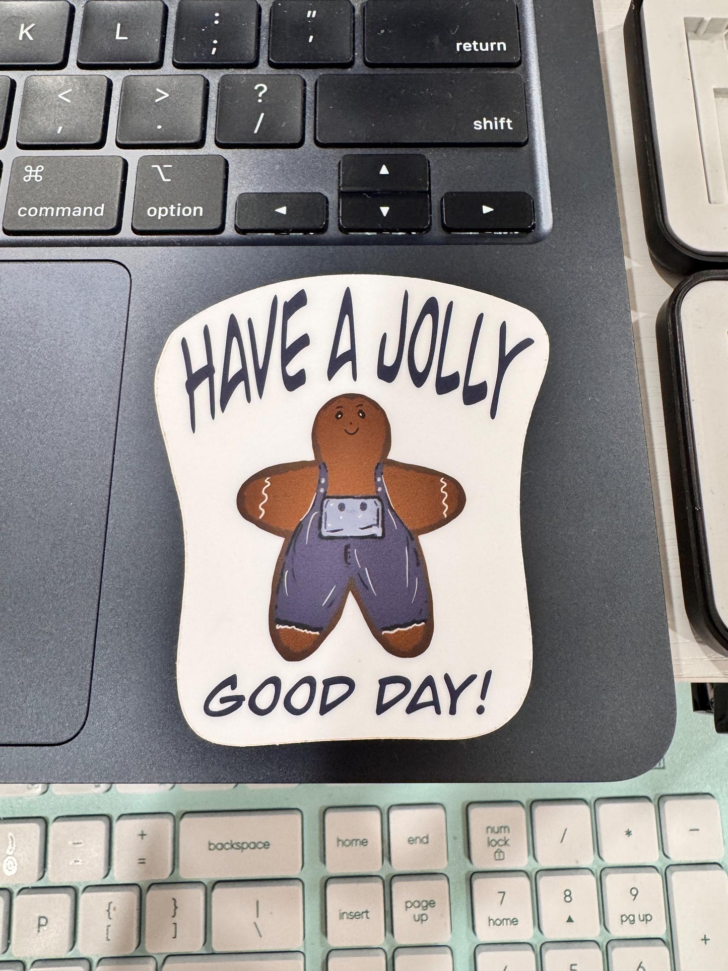 Christmas Gingerbread Stickers, Vinyl Holiday Waterproof Stickers, Have a Jolly Good Day Hand Drawn Cute Character