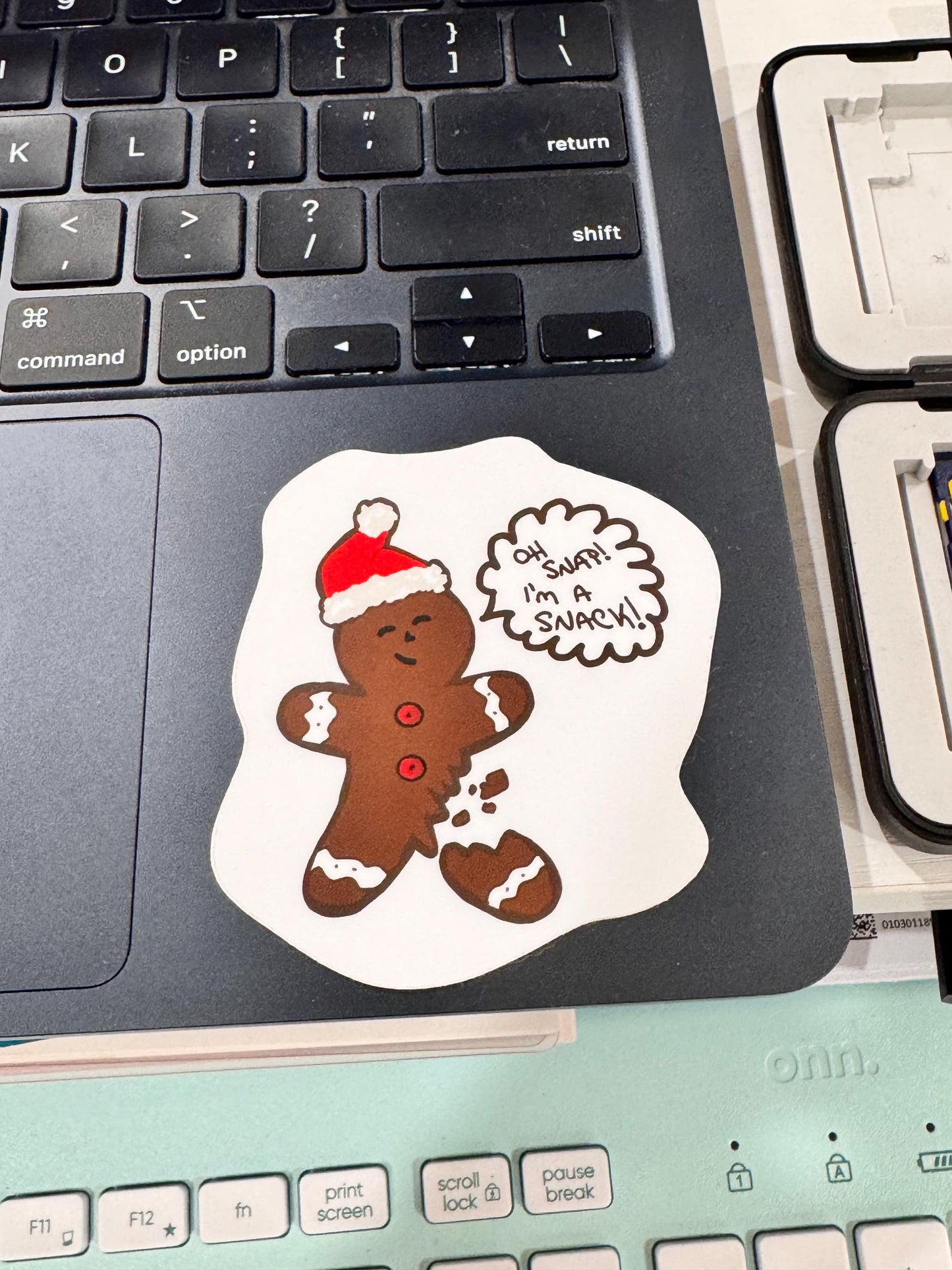 Christmas Gingerbread Stickers, Vinyl Holiday Waterproof Stickers, Oh Snap, I'm A Snack Hand Drawn Cute Character