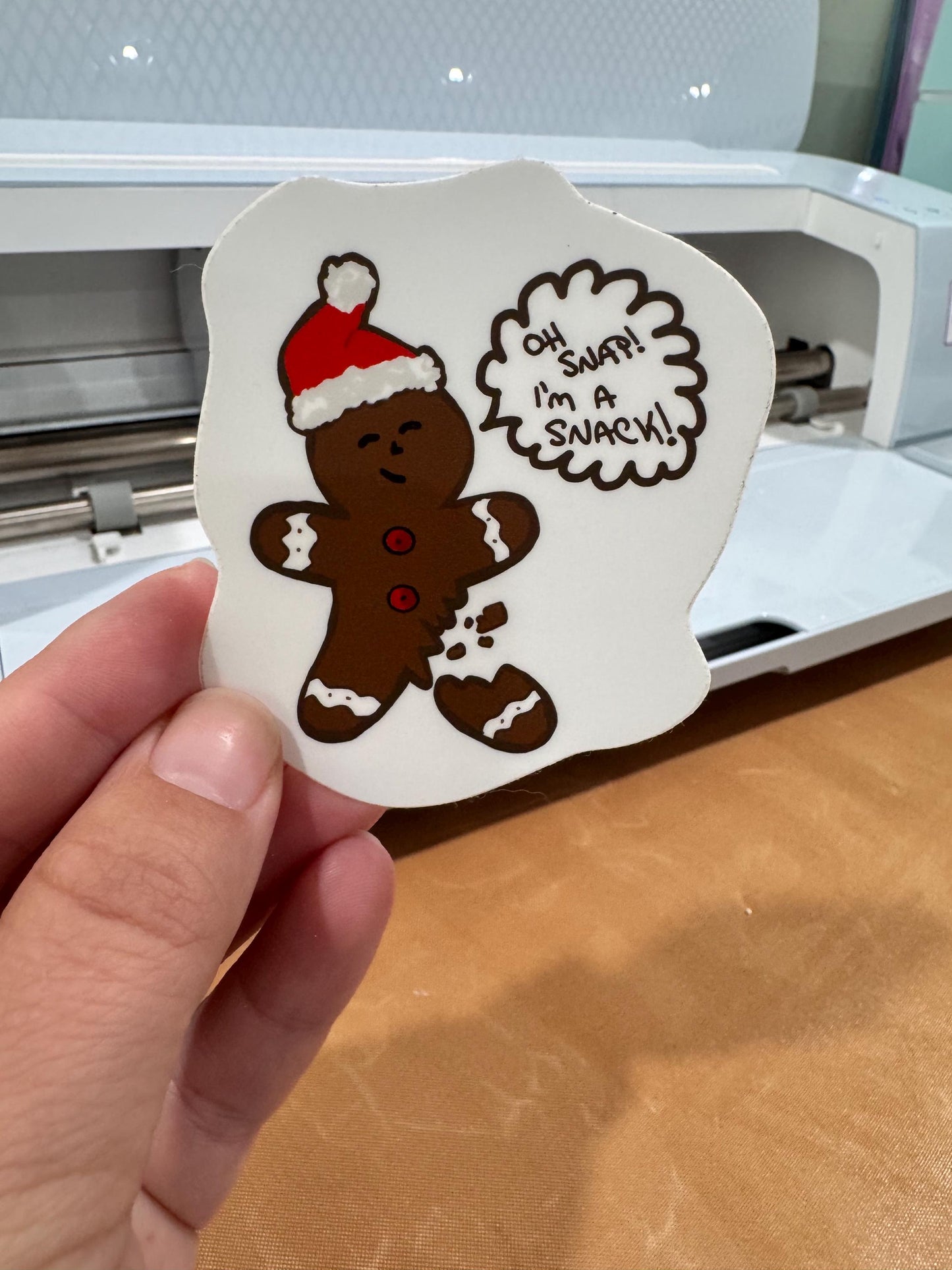 Christmas Gingerbread Stickers, Vinyl Holiday Waterproof Stickers, Oh Snap, I'm A Snack Hand Drawn Cute Character