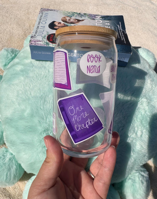 Book Lover Glass Beer Can, Cup For Readers and Book Lovers, Libby Glass Can, Iced Coffee Glass