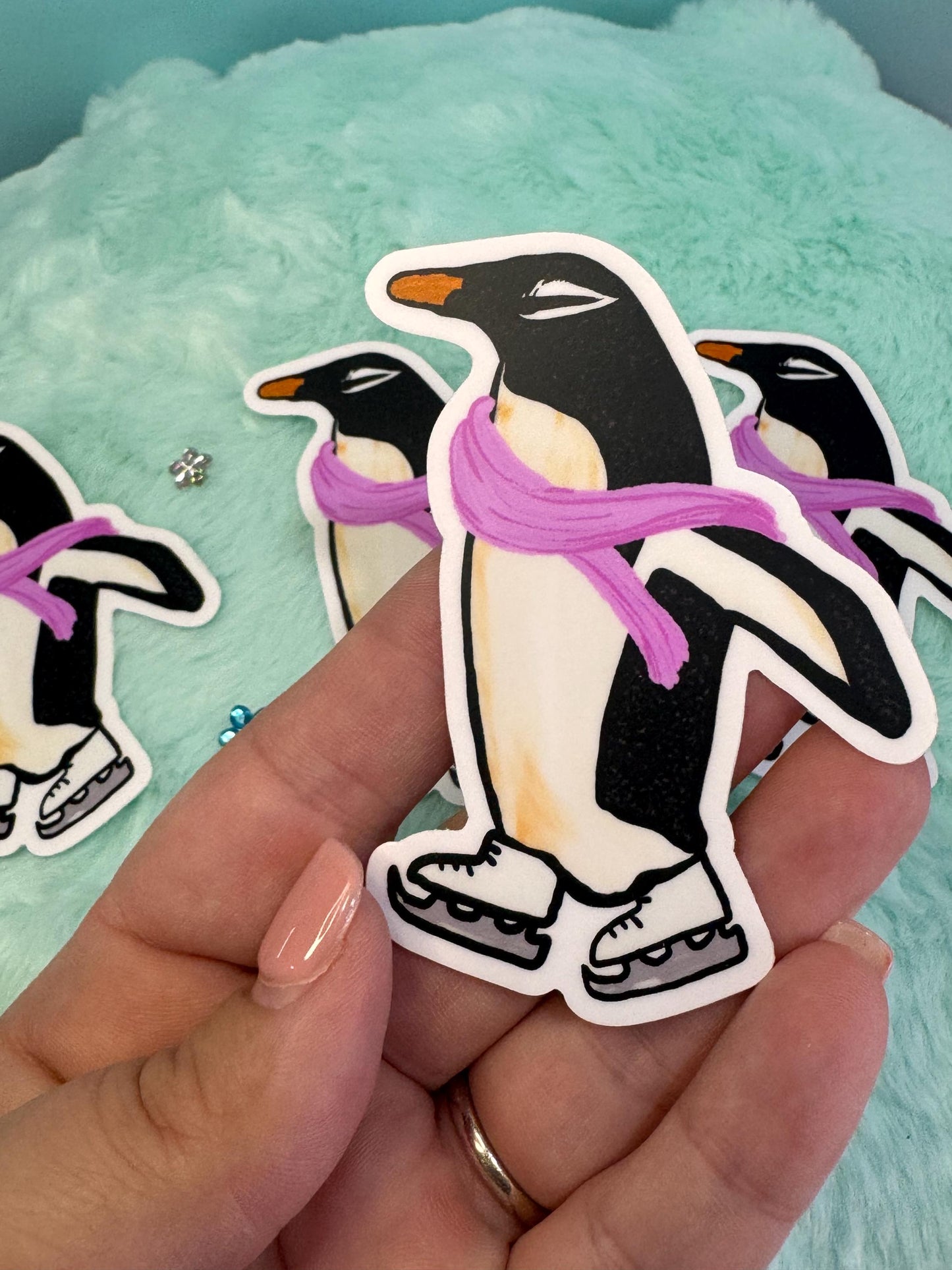 Penguin Sticker, Marie The Penguin, Ice Skating Sticker, Water Resistant Vinyl Sticker, Cute Winter Sticker For Planners, Kindle, Journals