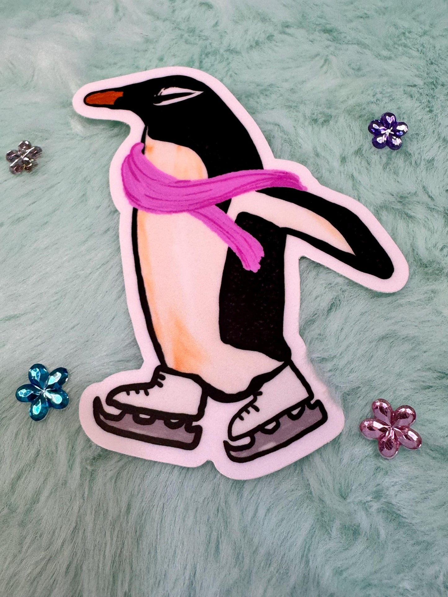 Penguin Sticker, Marie The Penguin, Ice Skating Sticker, Water Resistant Vinyl Sticker, Cute Winter Sticker For Planners, Kindle, Journals