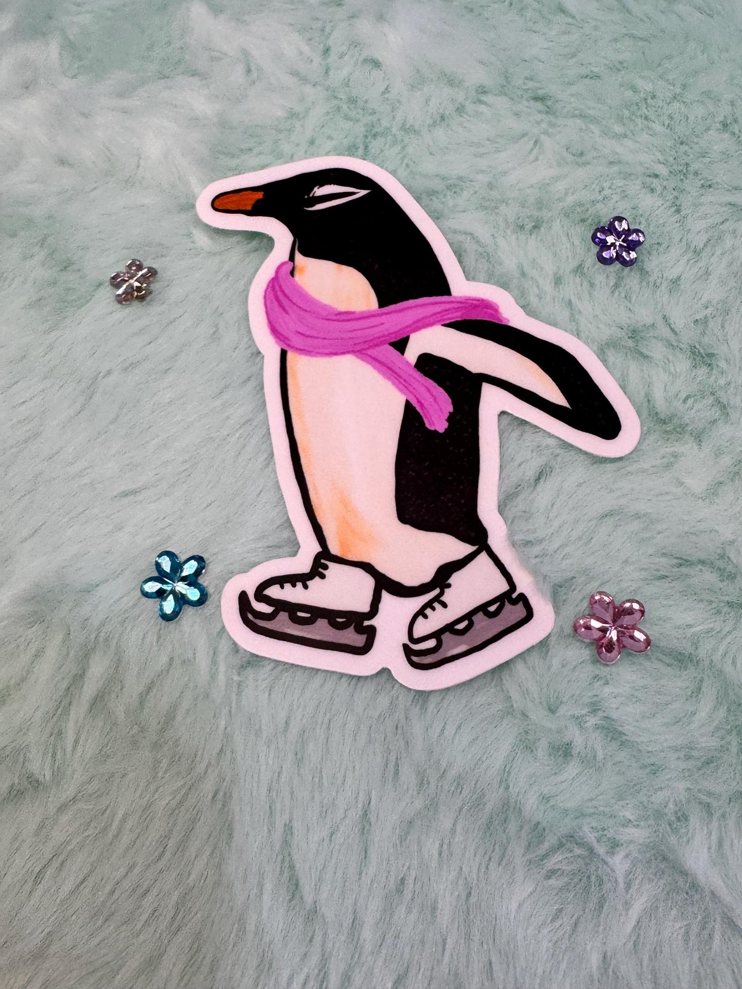 Penguin Sticker, Marie The Penguin, Ice Skating Sticker, Water Resistant Vinyl Sticker, Cute Winter Sticker For Planners, Kindle, Journals