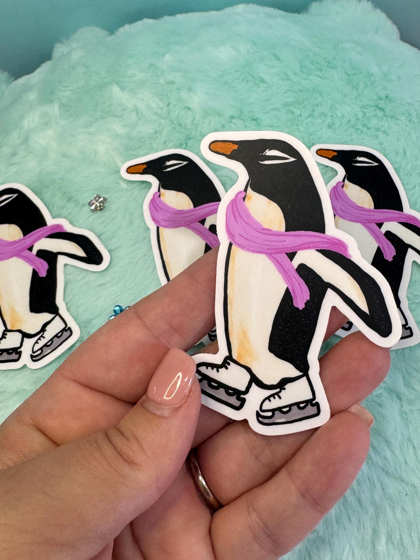 Penguin Sticker, Marie The Penguin, Ice Skating Sticker, Water Resistant Vinyl Sticker, Cute Winter Sticker For Planners, Kindle, Journals