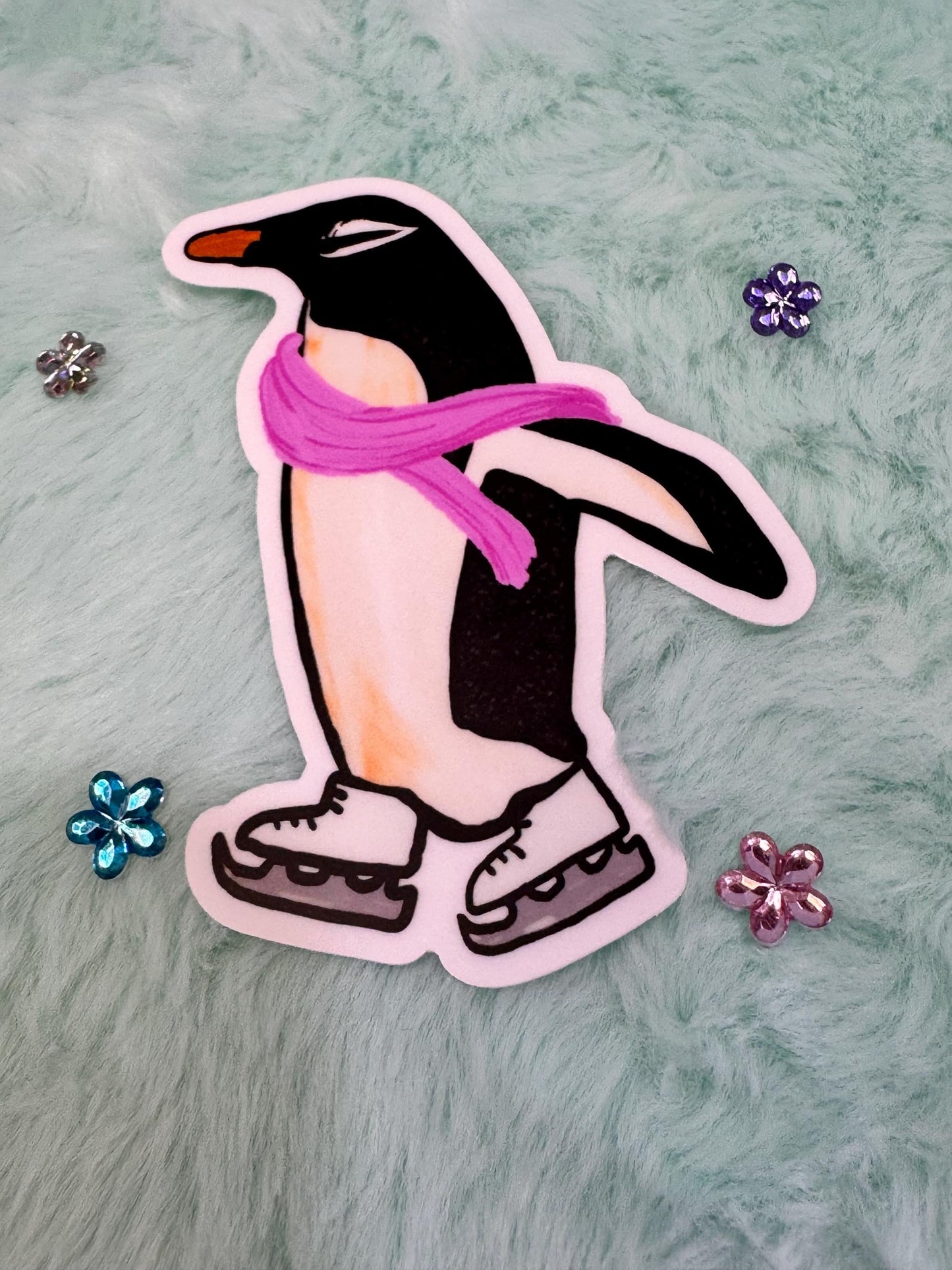 Penguin Sticker, Marie The Penguin, Ice Skating Sticker, Water Resistant Vinyl Sticker, Cute Winter Sticker For Planners, Kindle, Journals