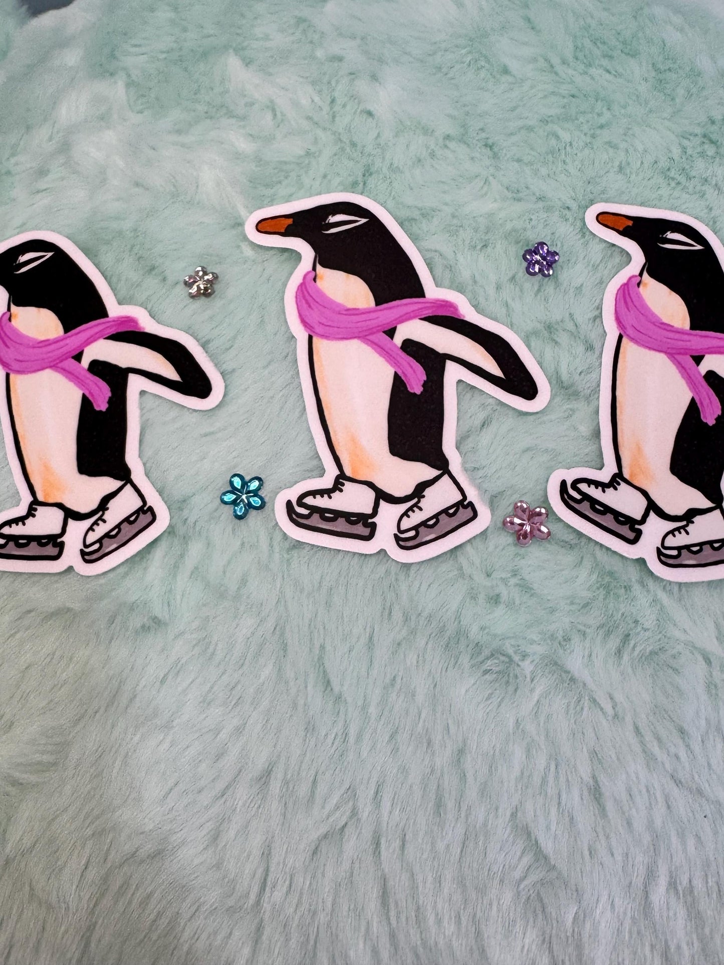 Penguin Sticker, Marie The Penguin, Ice Skating Sticker, Water Resistant Vinyl Sticker, Cute Winter Sticker For Planners, Kindle, Journals