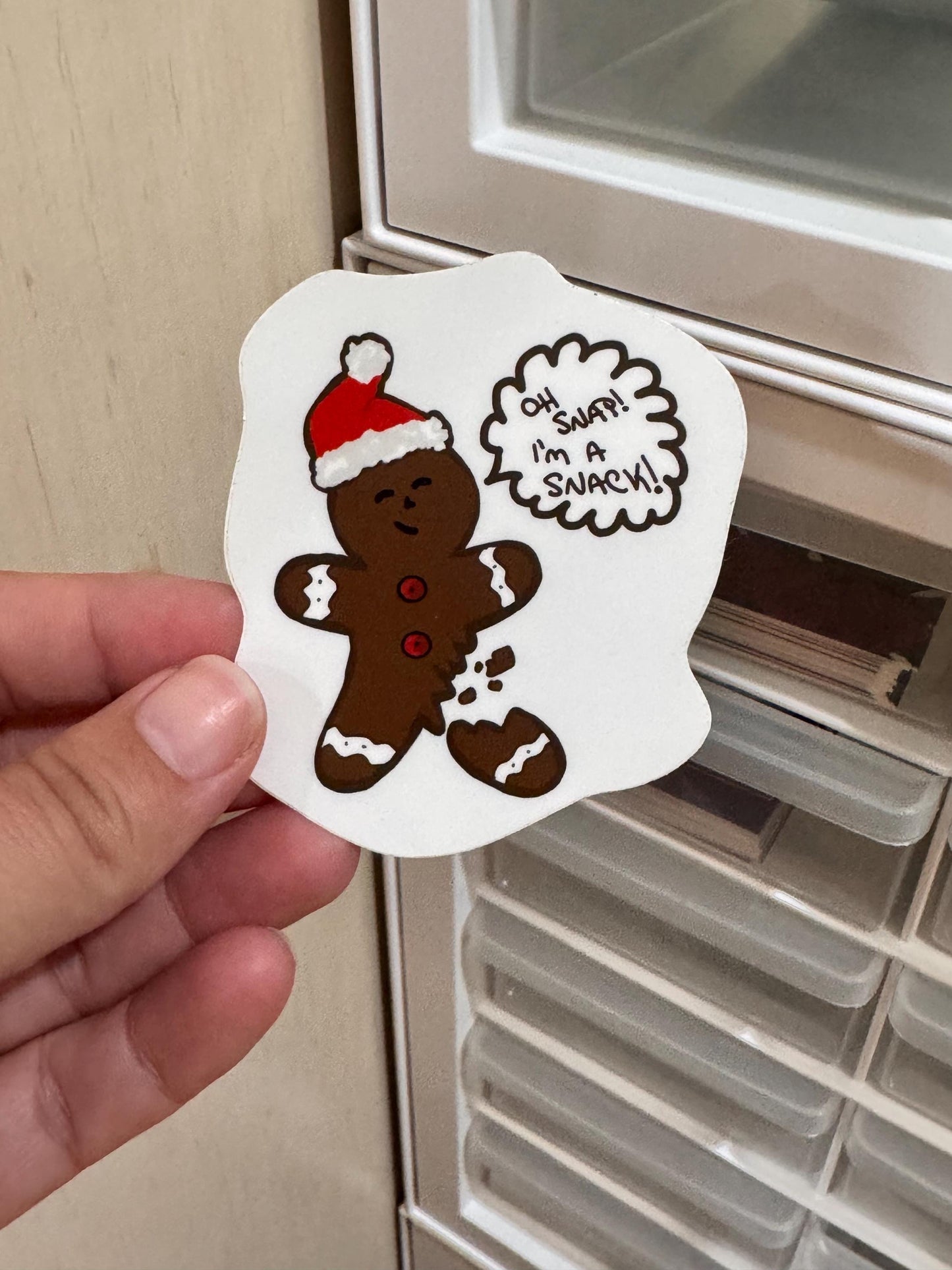Christmas Gingerbread Stickers, Vinyl Holiday Waterproof Stickers, Oh Snap, I'm A Snack Hand Drawn Cute Character