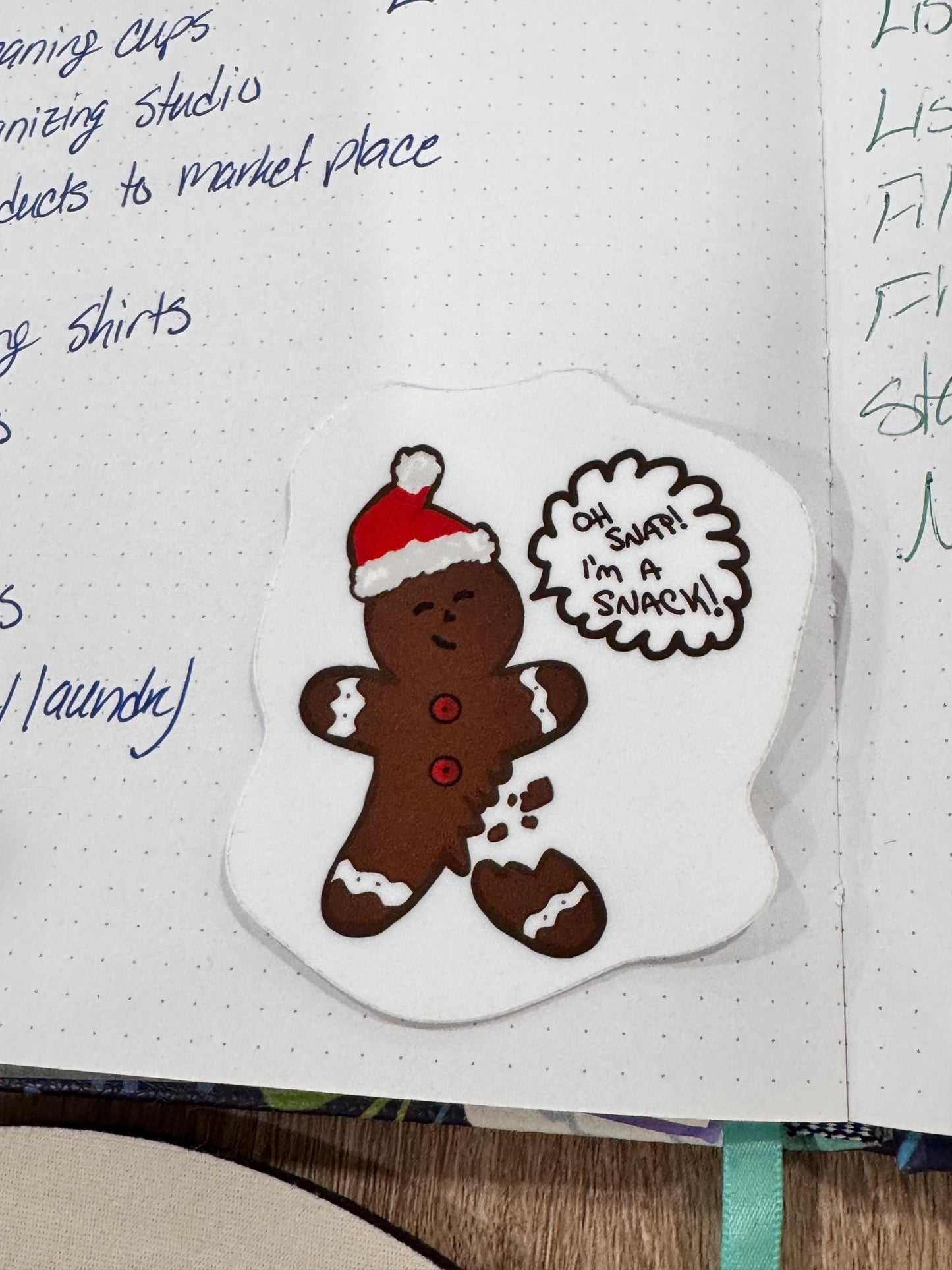 Christmas Gingerbread Stickers, Vinyl Holiday Waterproof Stickers, Oh Snap, I'm A Snack Hand Drawn Cute Character