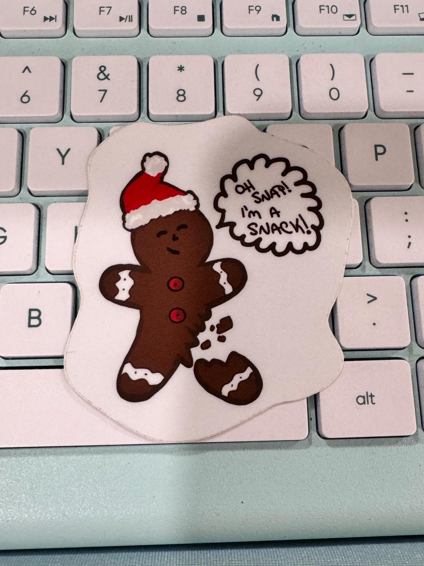 Christmas Gingerbread Stickers, Vinyl Holiday Waterproof Stickers, Oh Snap, I'm A Snack Hand Drawn Cute Character