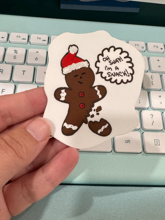 Christmas Gingerbread Stickers, Vinyl Holiday Waterproof Stickers, Oh Snap, I'm A Snack Hand Drawn Cute Character