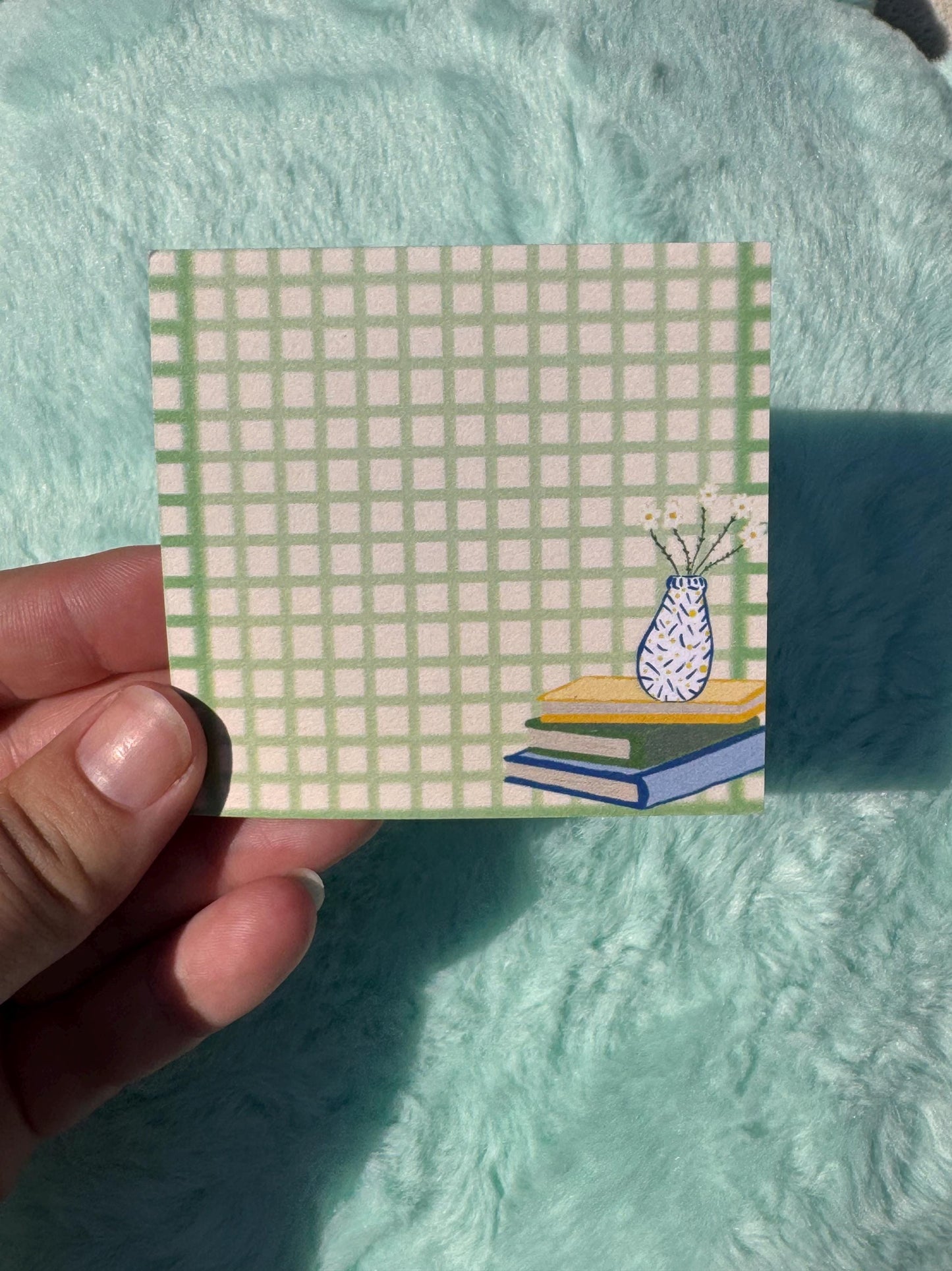 Book Lover Sticky Notes, Green and Yellow Plaid Gingham Style Sticky Notepad, 3x3 Inch