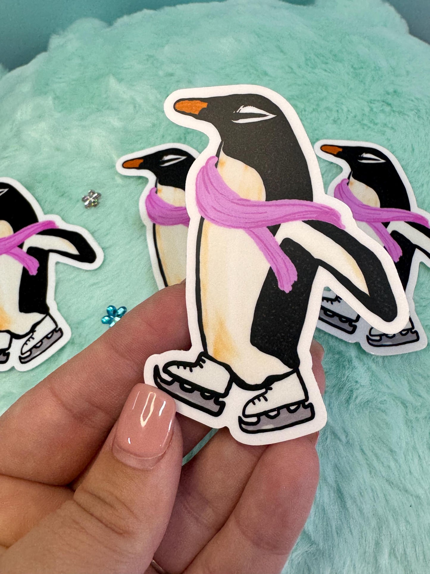 Penguin Sticker, Marie The Penguin, Ice Skating Sticker, Water Resistant Vinyl Sticker, Cute Winter Sticker For Planners, Kindle, Journals
