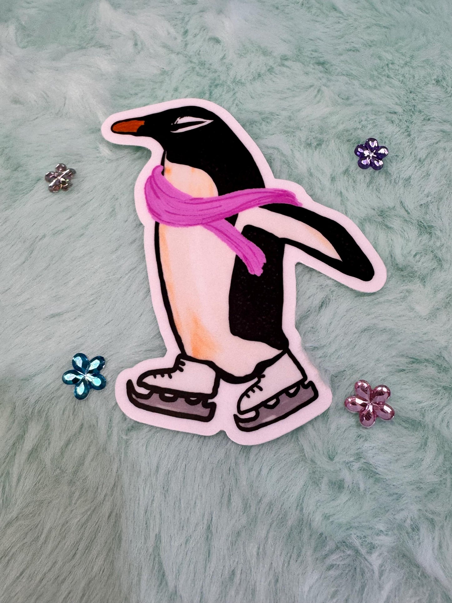 Penguin Sticker, Marie The Penguin, Ice Skating Sticker, Water Resistant Vinyl Sticker, Cute Winter Sticker For Planners, Kindle, Journals